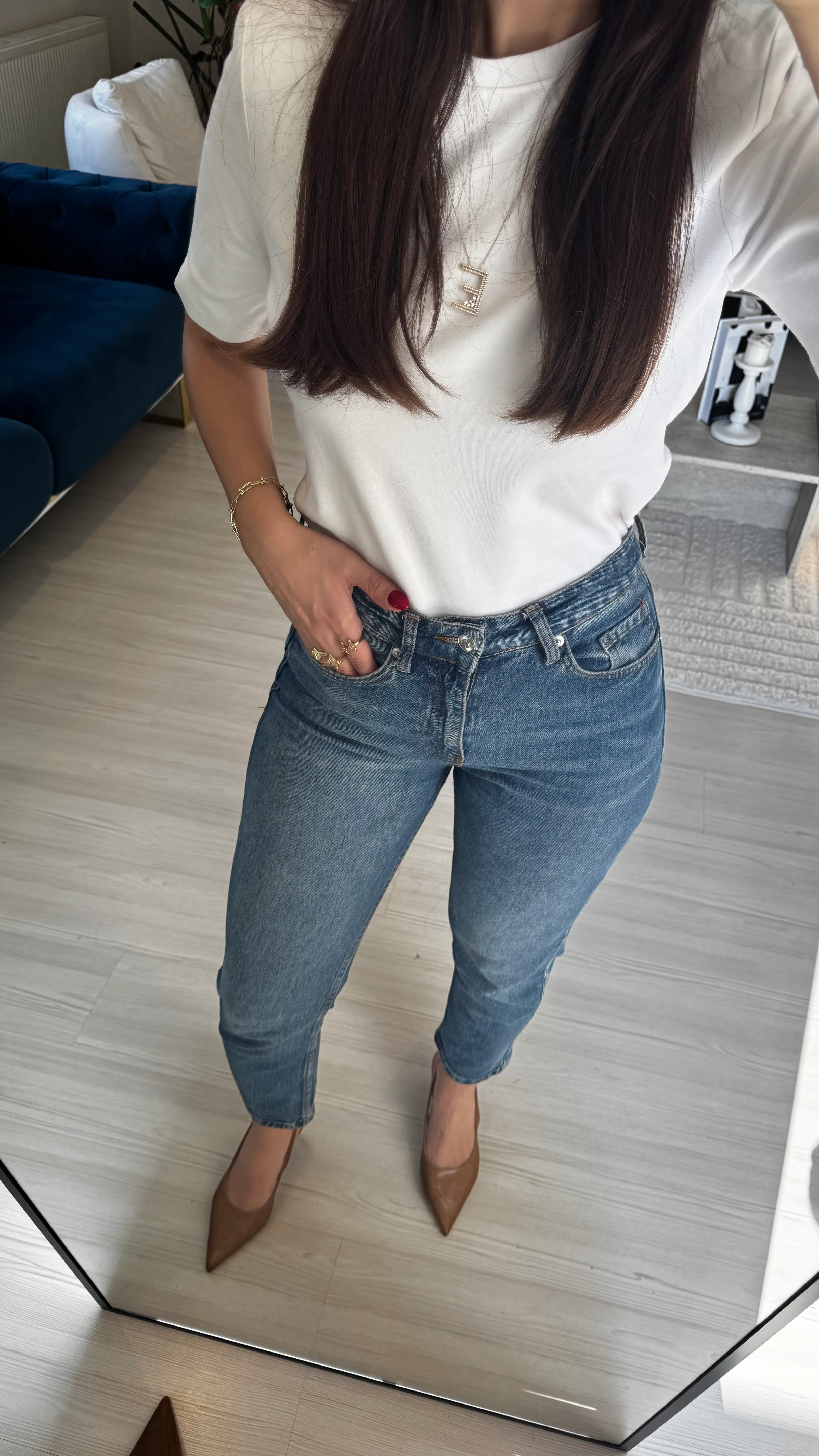 Mom Beyaz Eskitme Jean 