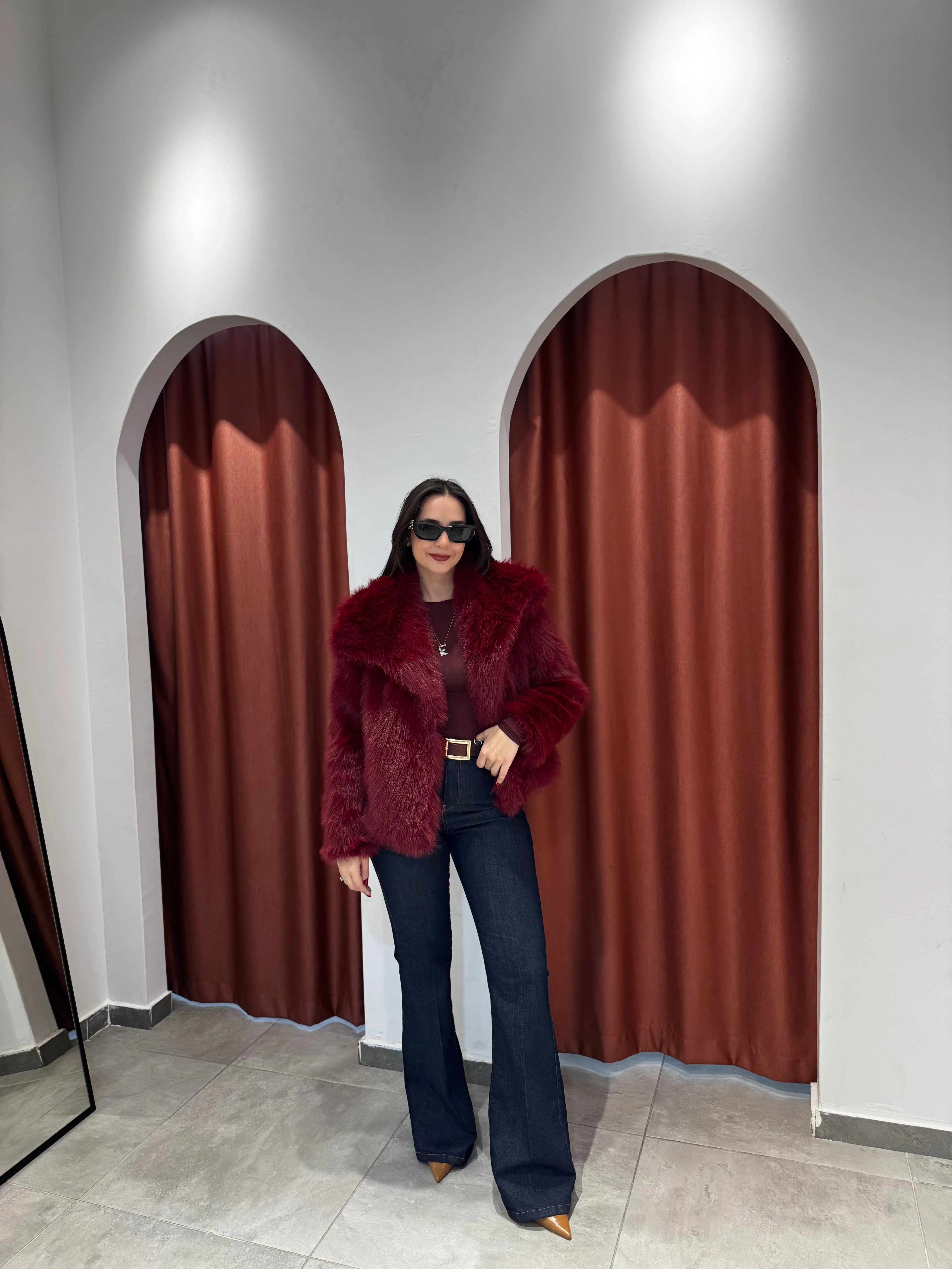 Geniş Yaka Kürk - Bordo main variant image