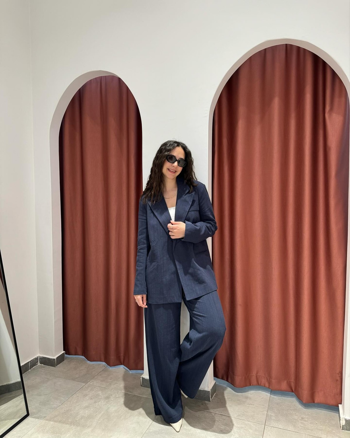 Takım Keten Lacivert Blazer Pantolon