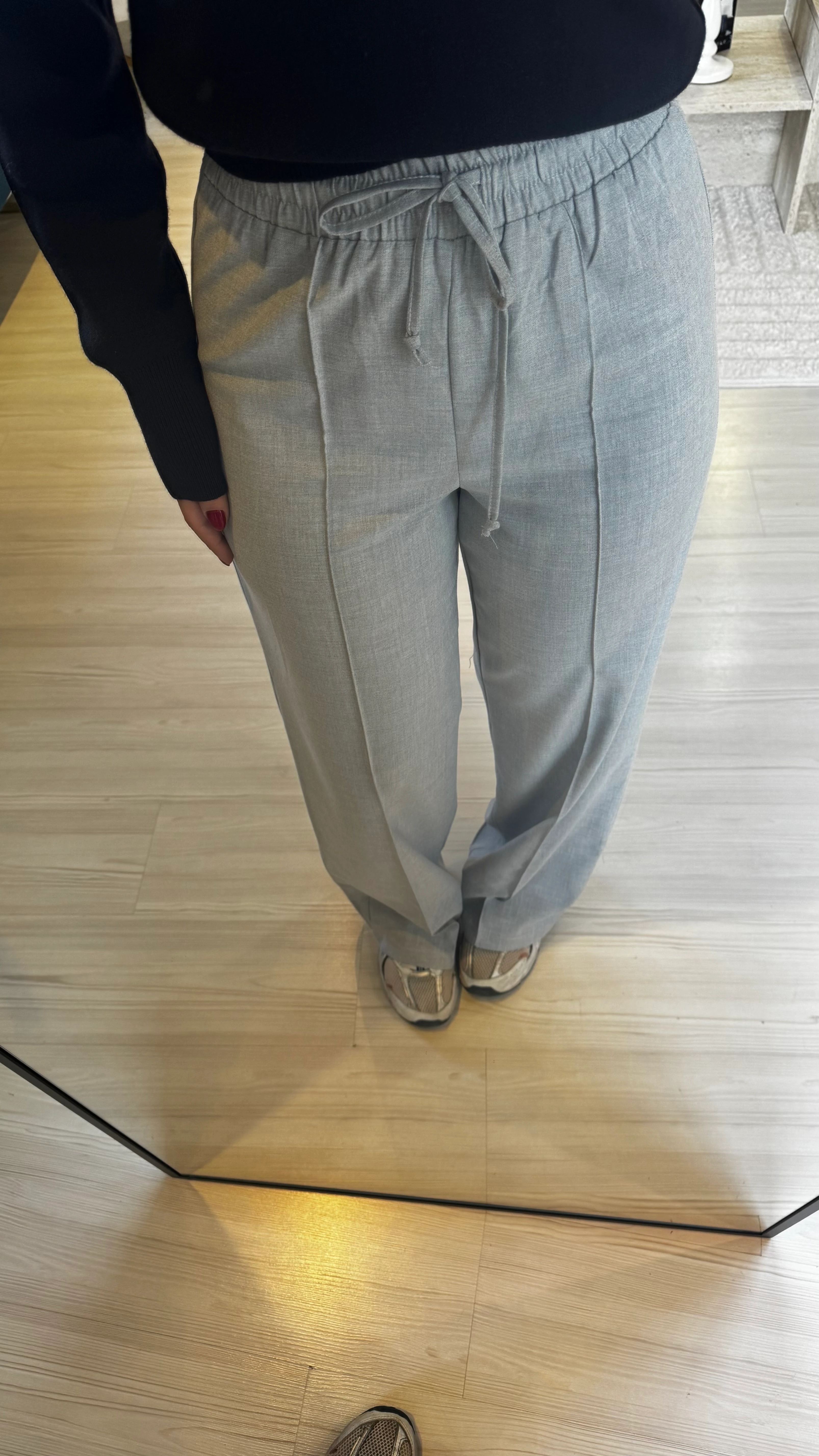 Gri Beli Lastikli Pantolon