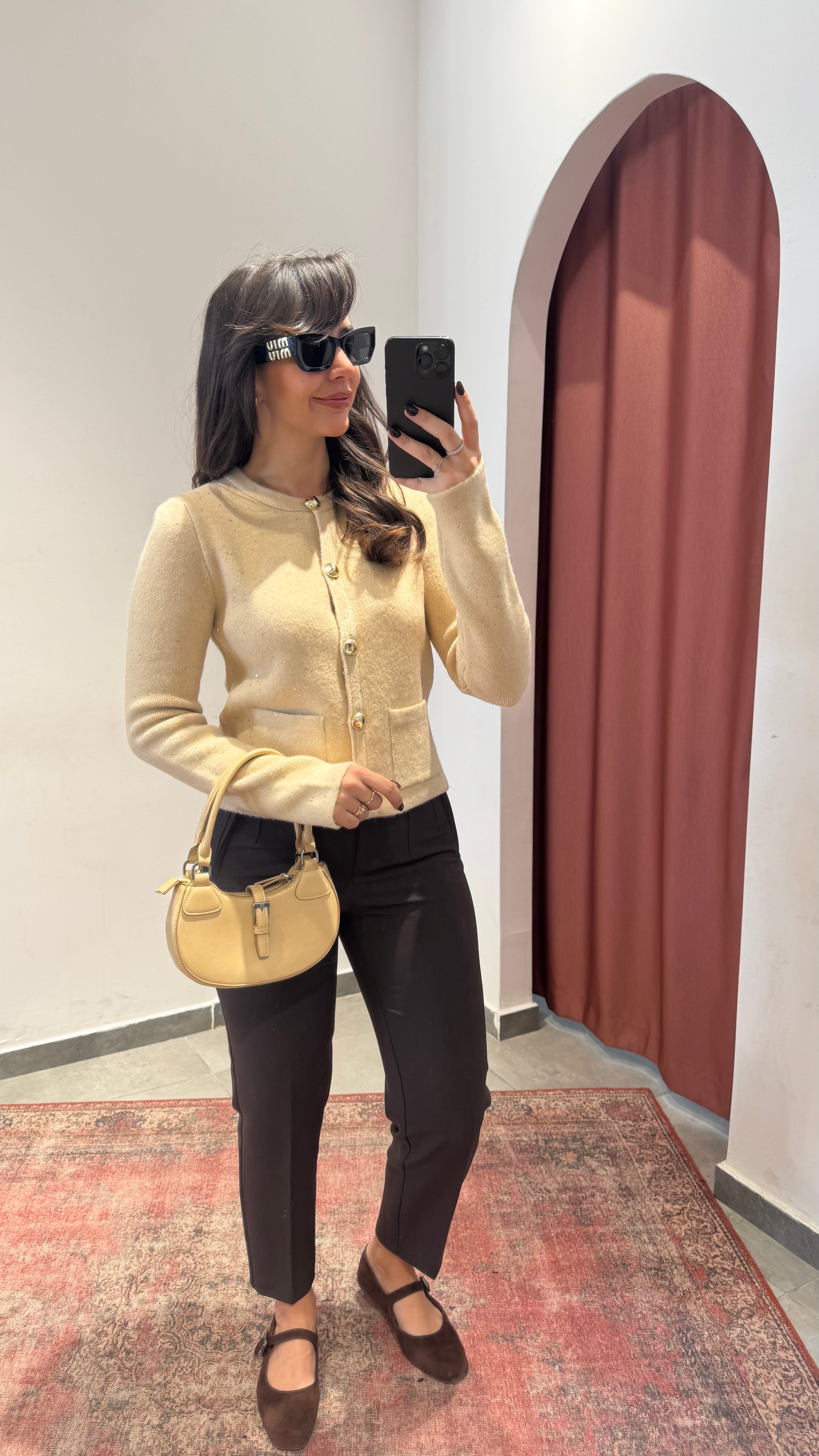 Simli Uzun Kol Hırka Bej