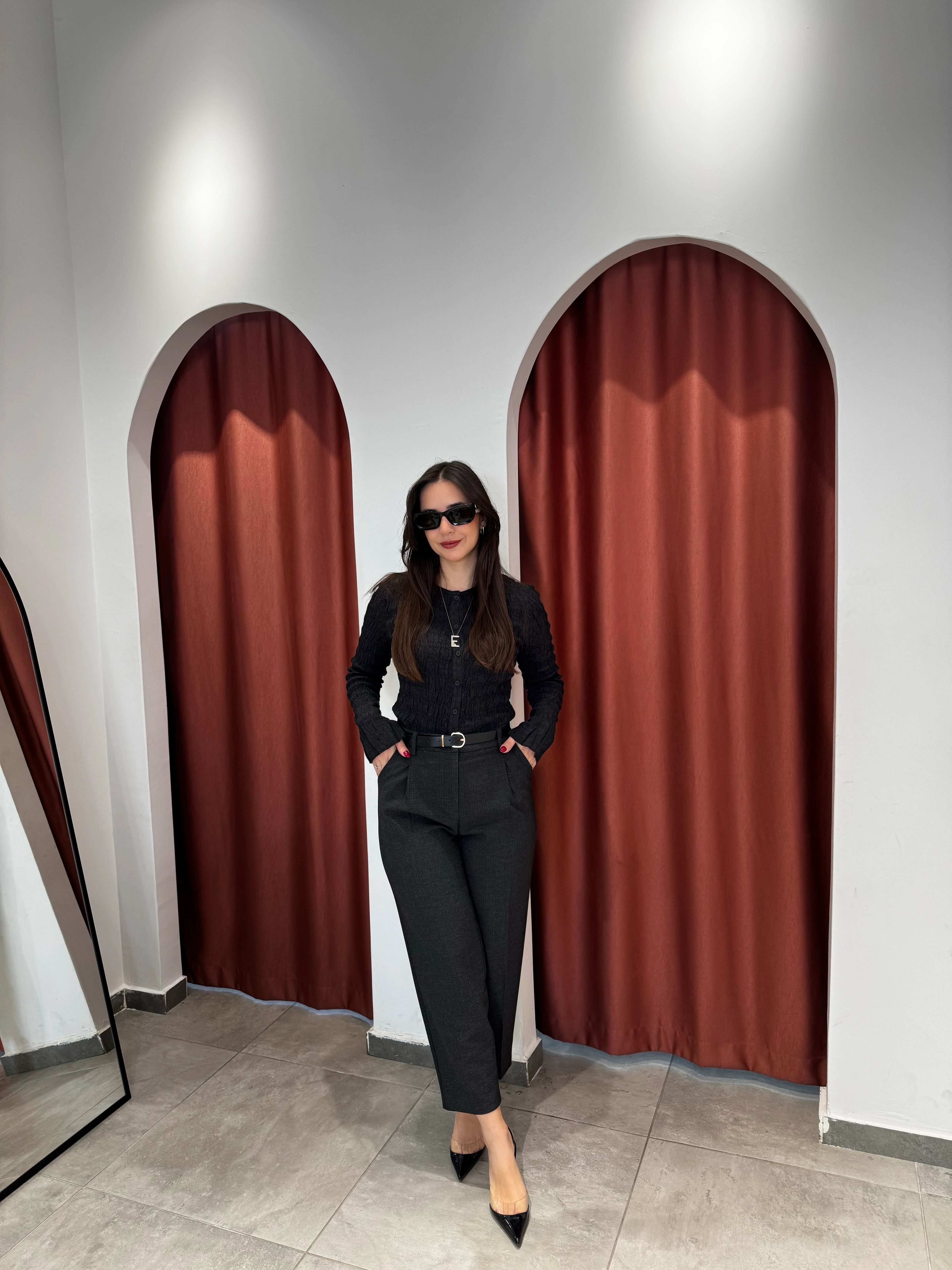 Antrasit Kemerli Havuç Pantolon