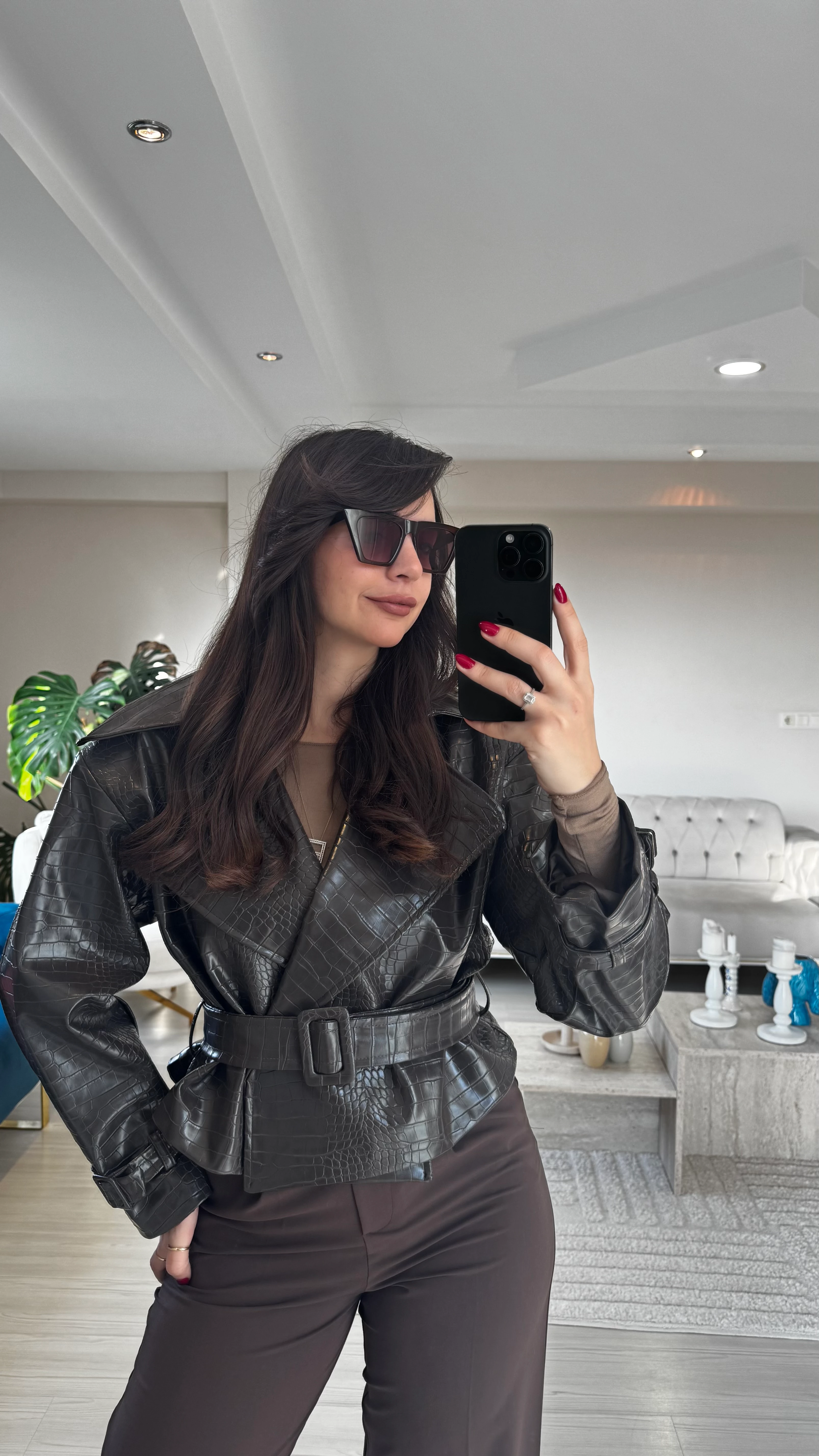 Kahve Kroko Deri Ceket