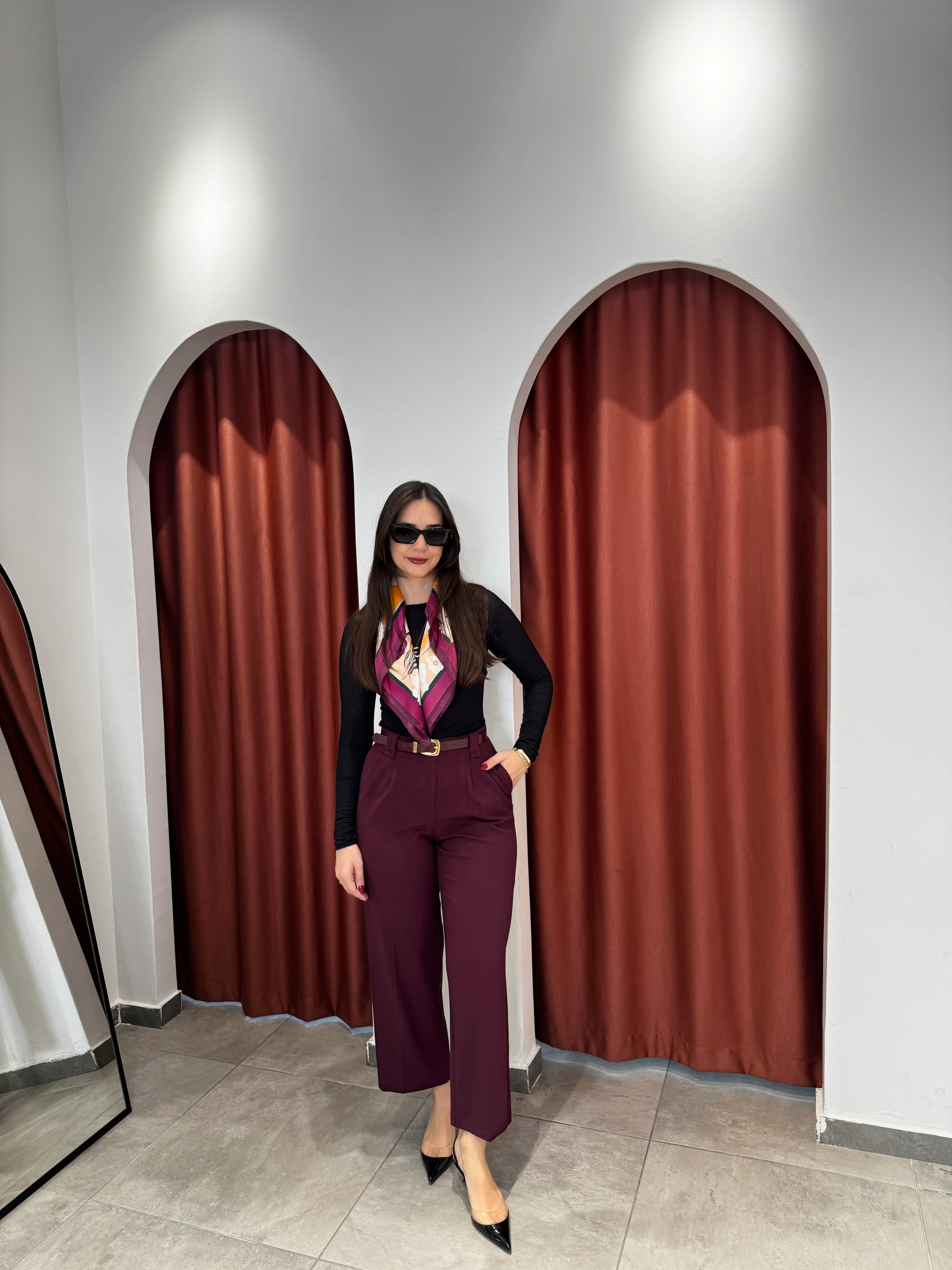 Bordo Cep Kapaklı Pantolon