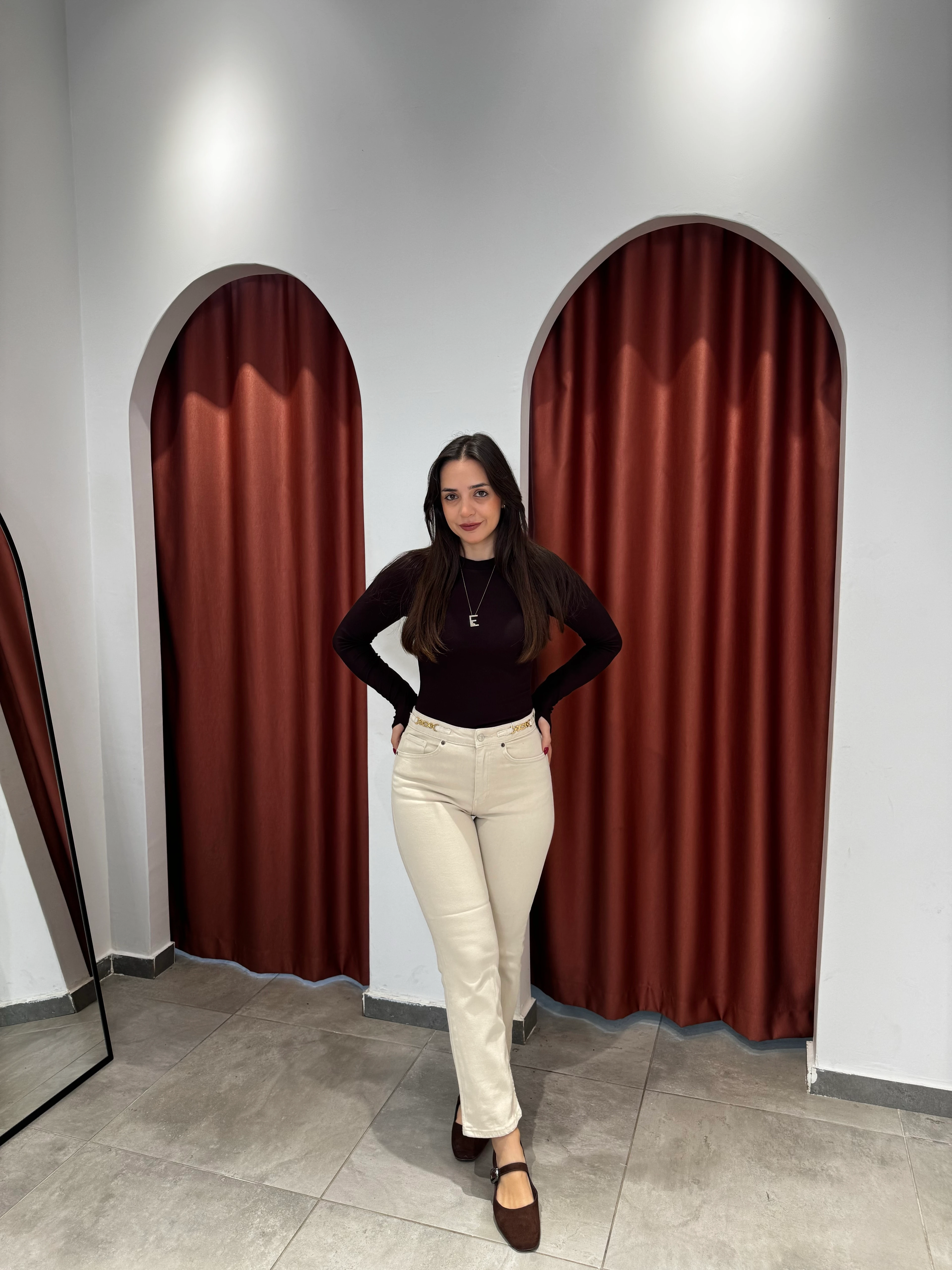 Ekru Zincirli Cos Jean