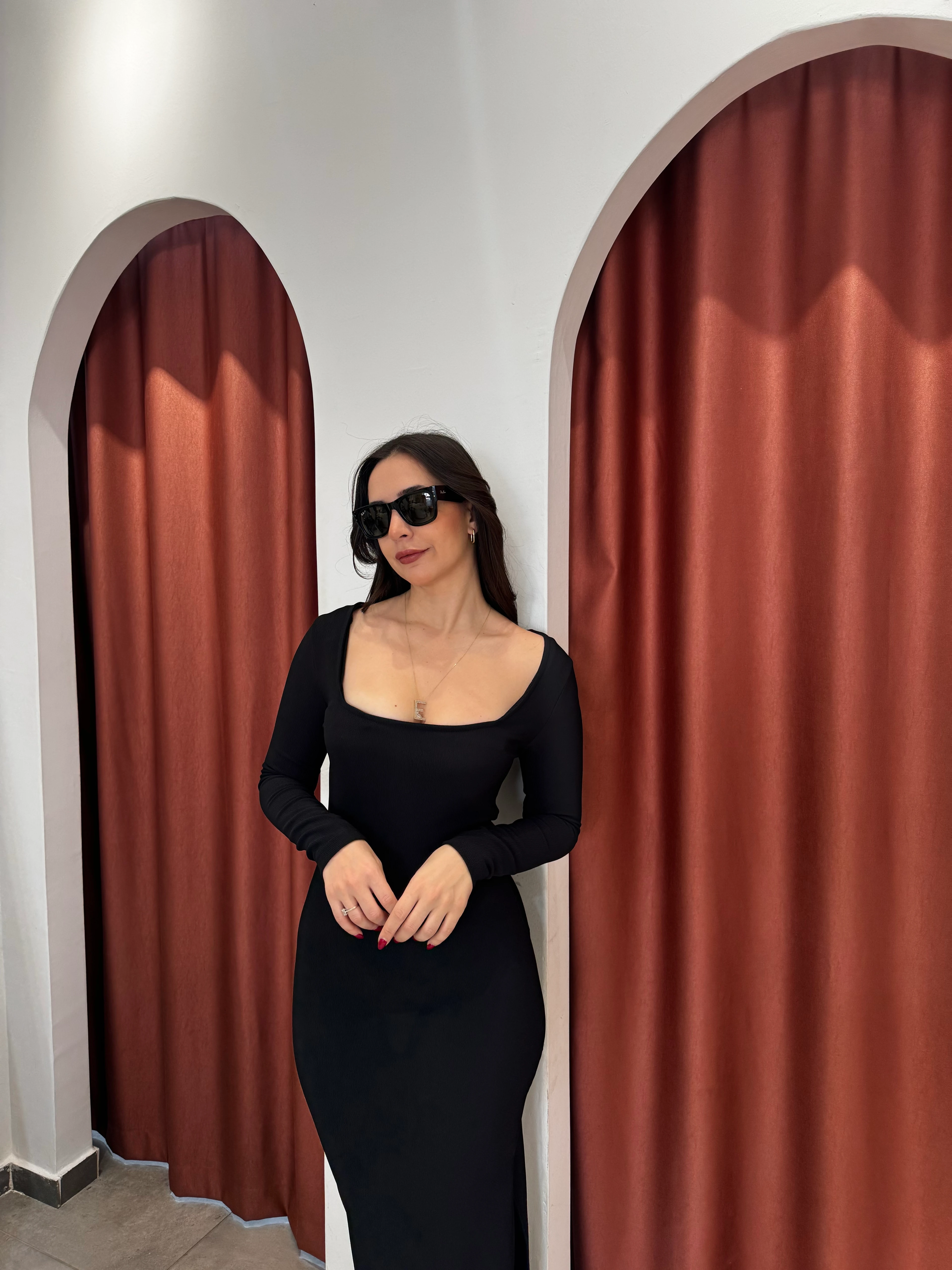 Siyah Ottoman Kumaş Elbise