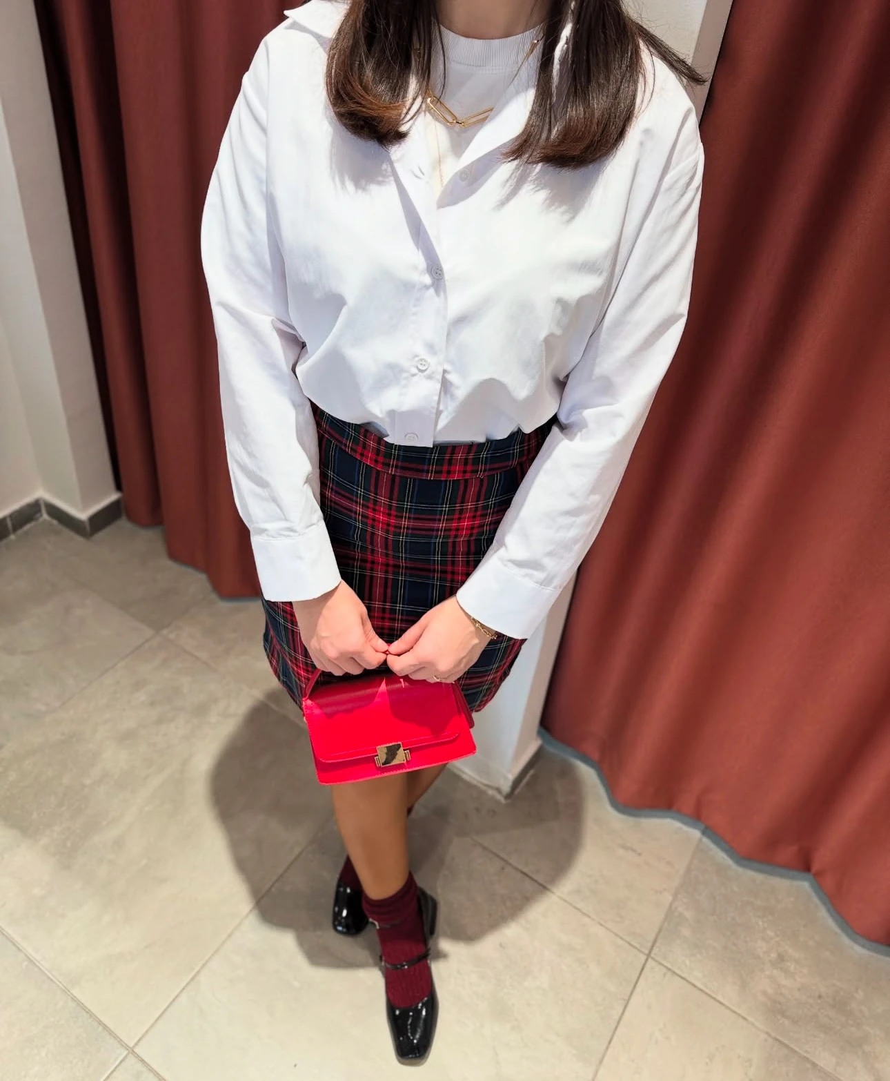 Etek Kırmızı Ekose