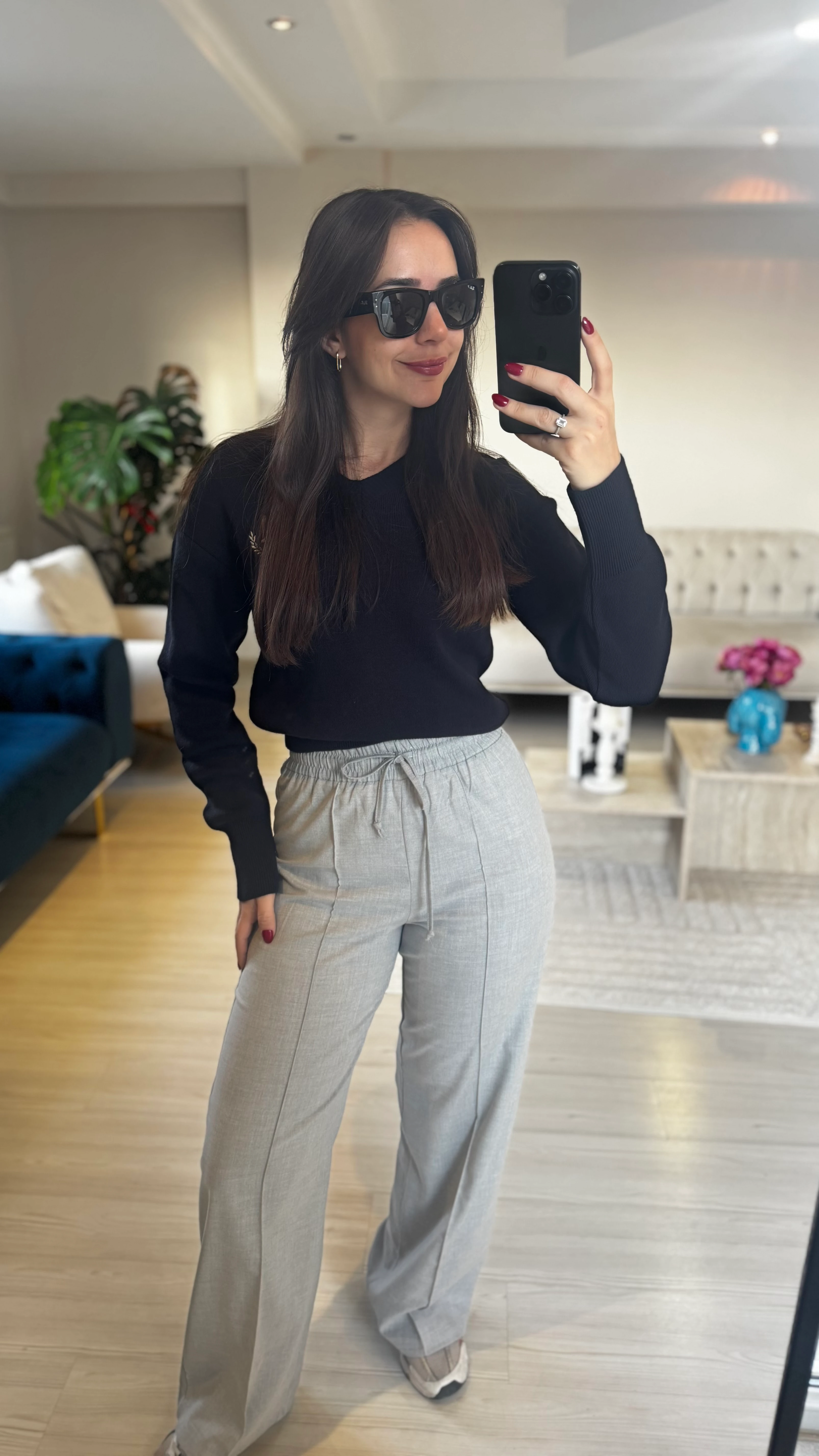 Gri Beli Lastikli Pantolon