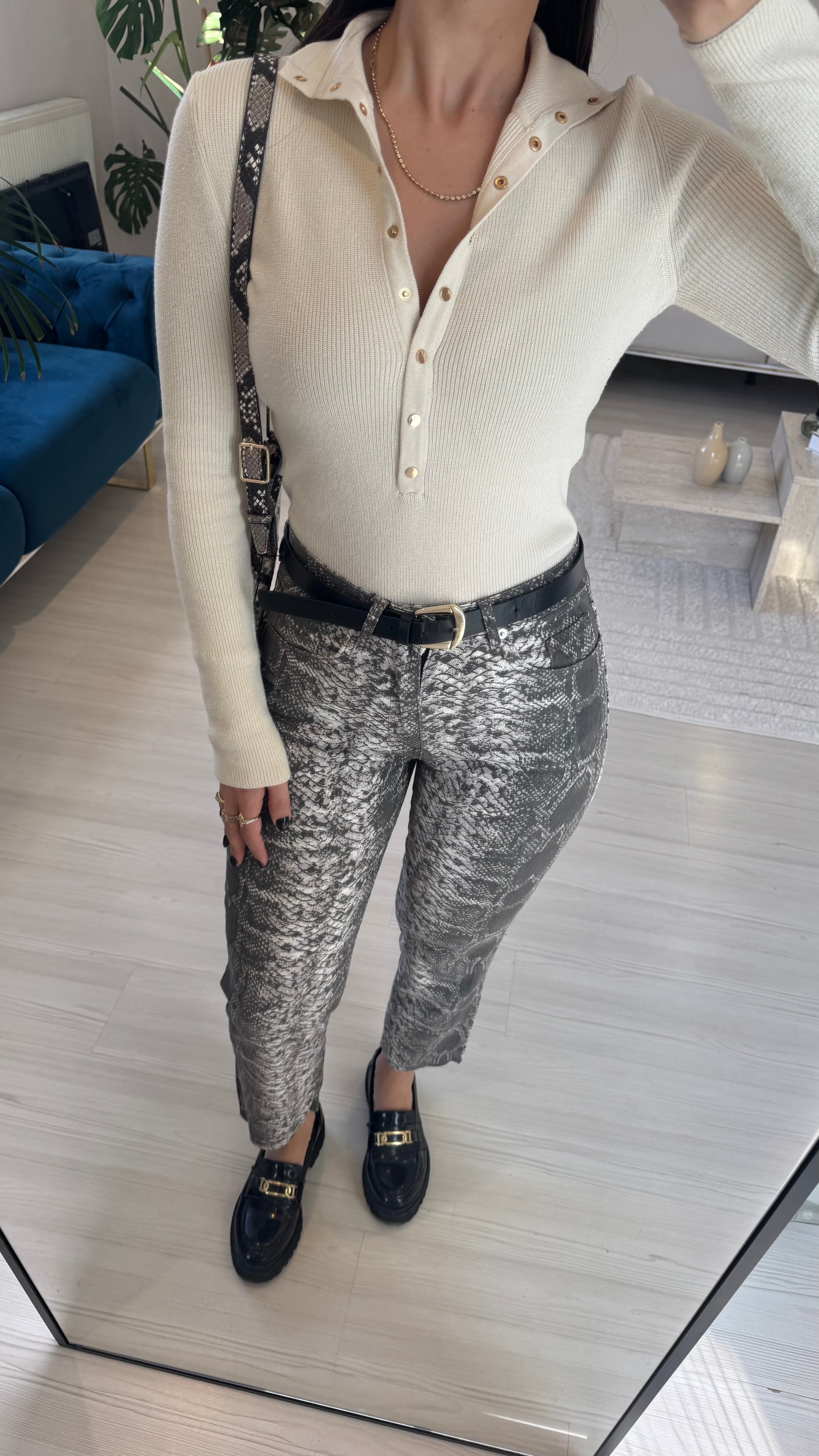 Yılan Desen Boyfit Jean