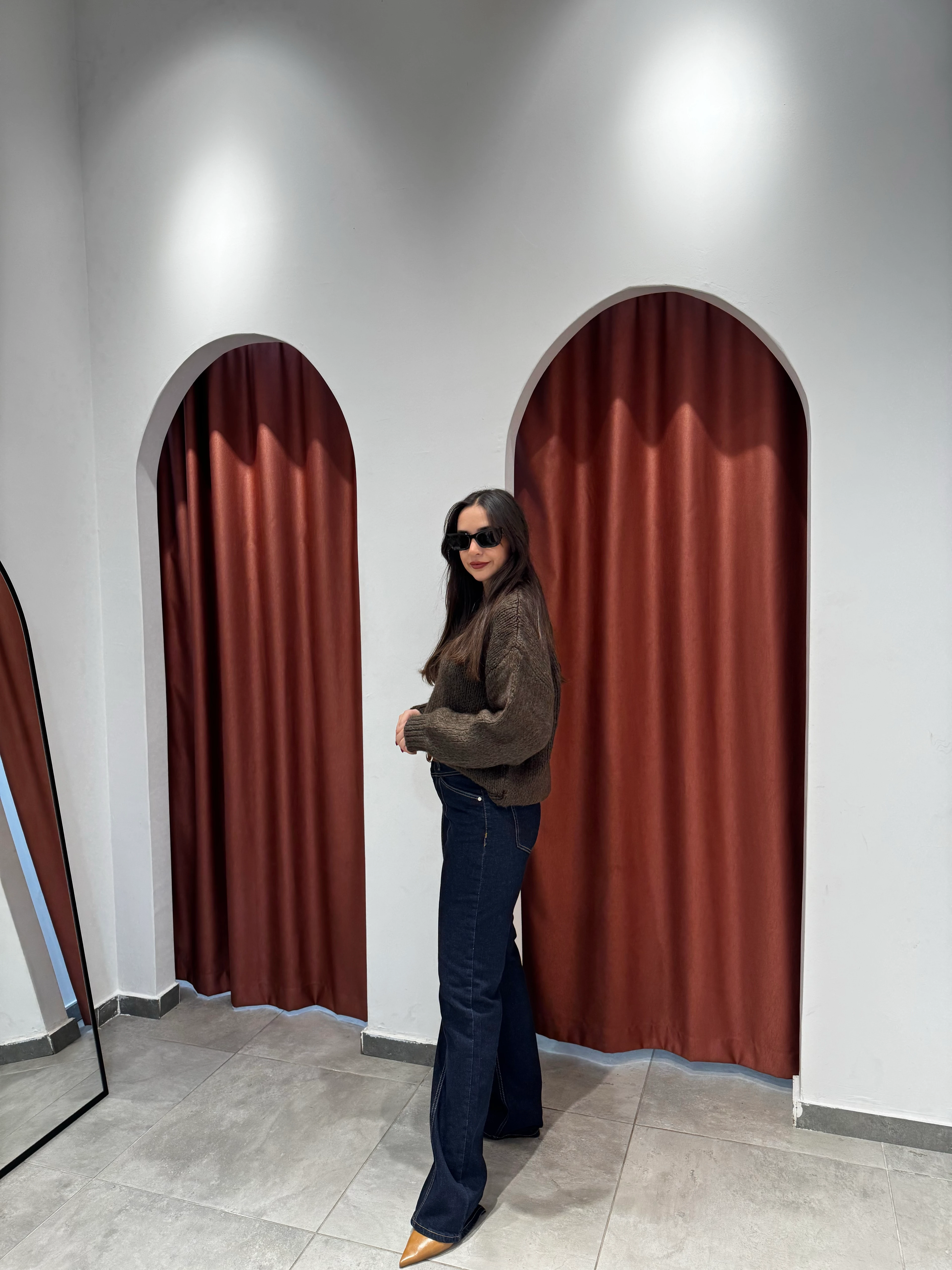 Lacivert Önden Çizgili Kemerli Jean