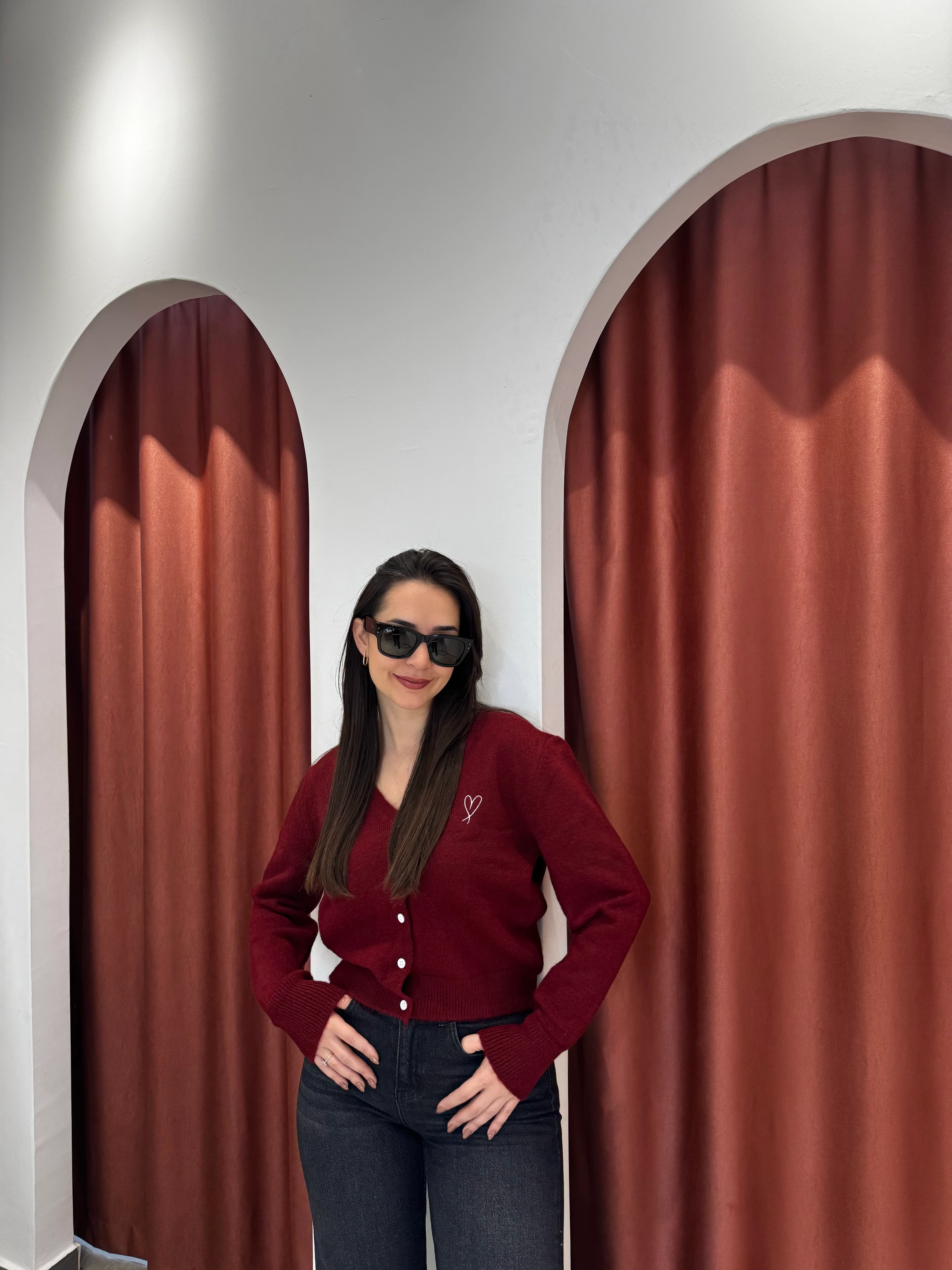 Kalp Nakışlı Bordo Hırka