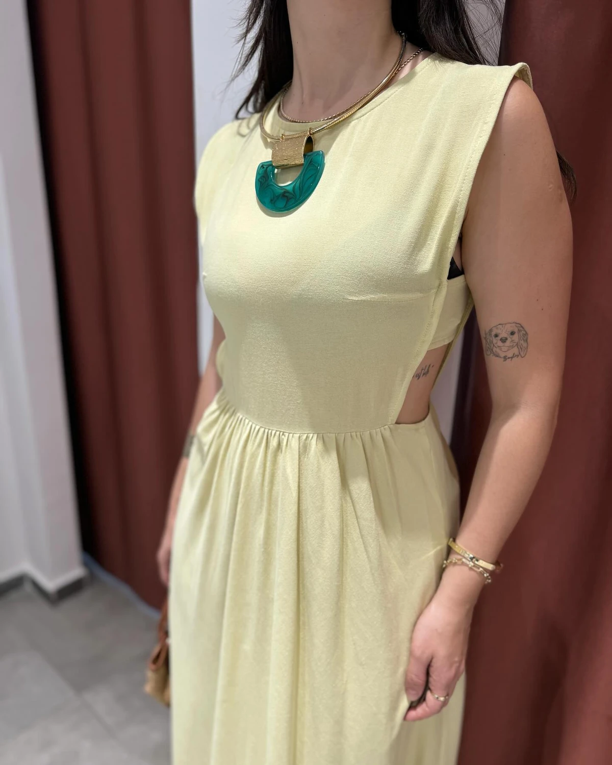 Elbise Bel Dekolteli Keten