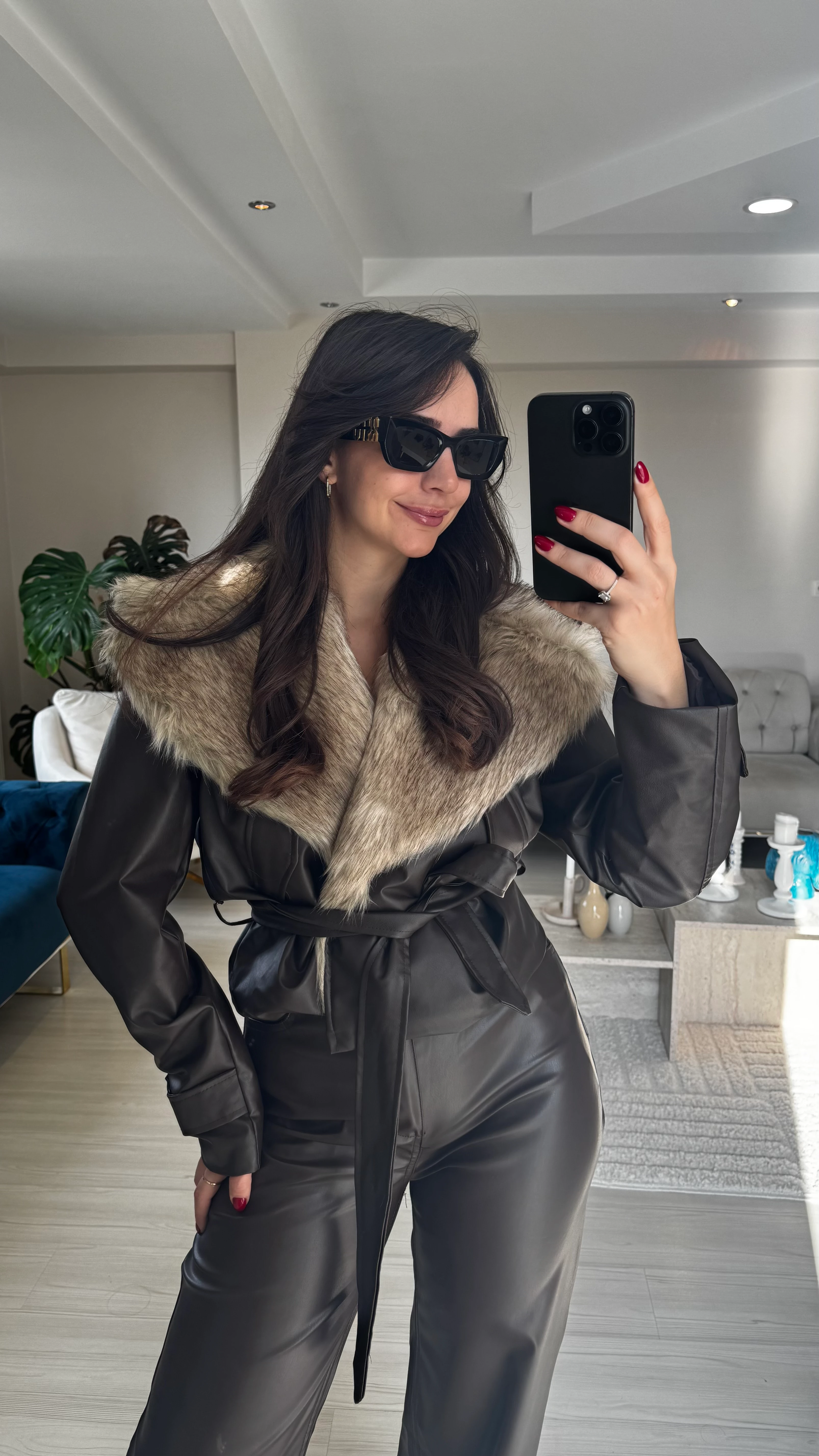 Kahve Kürklü Deri Ceket main variant image