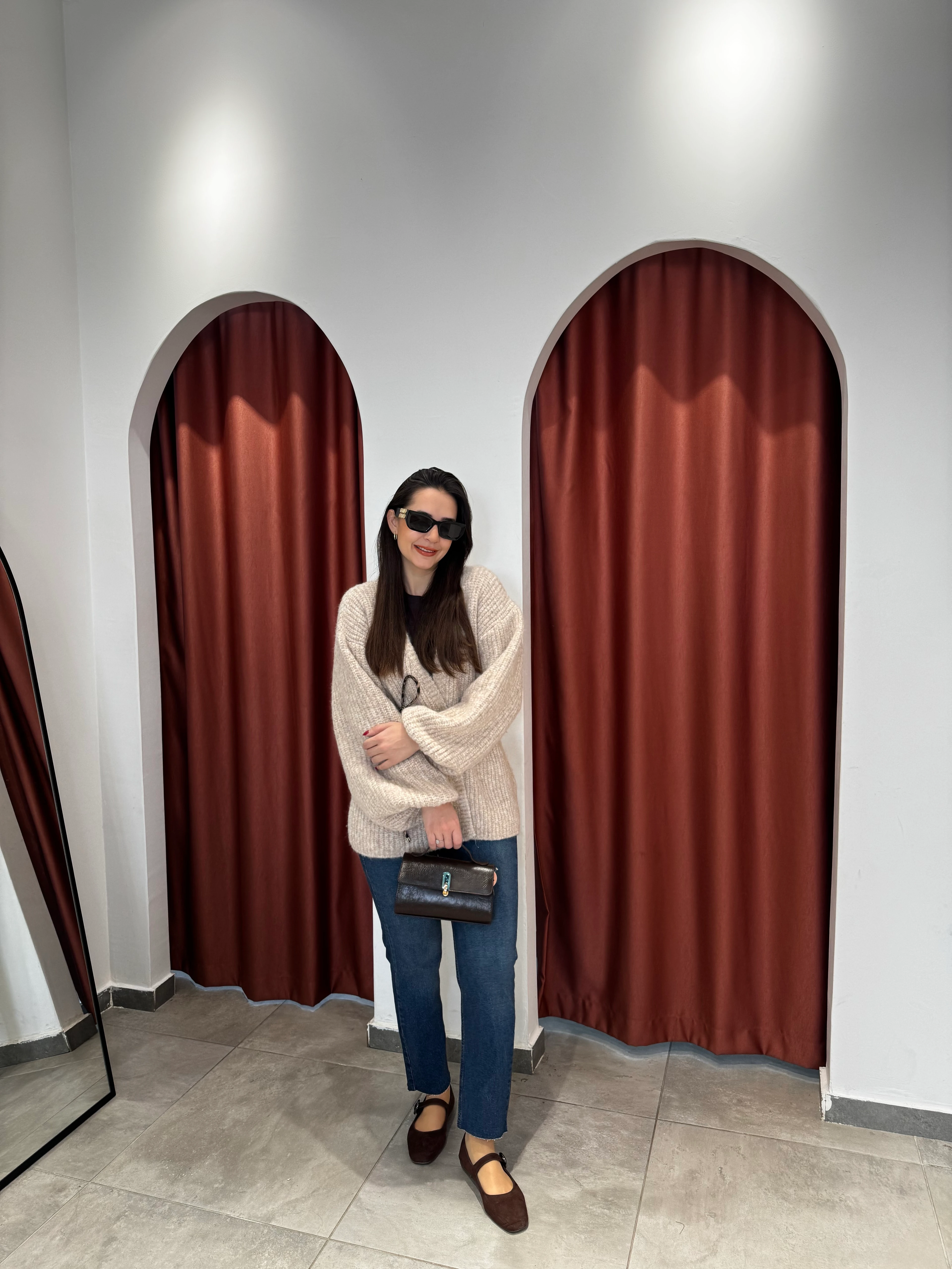 Bej Melanj Dökümlü Hırka