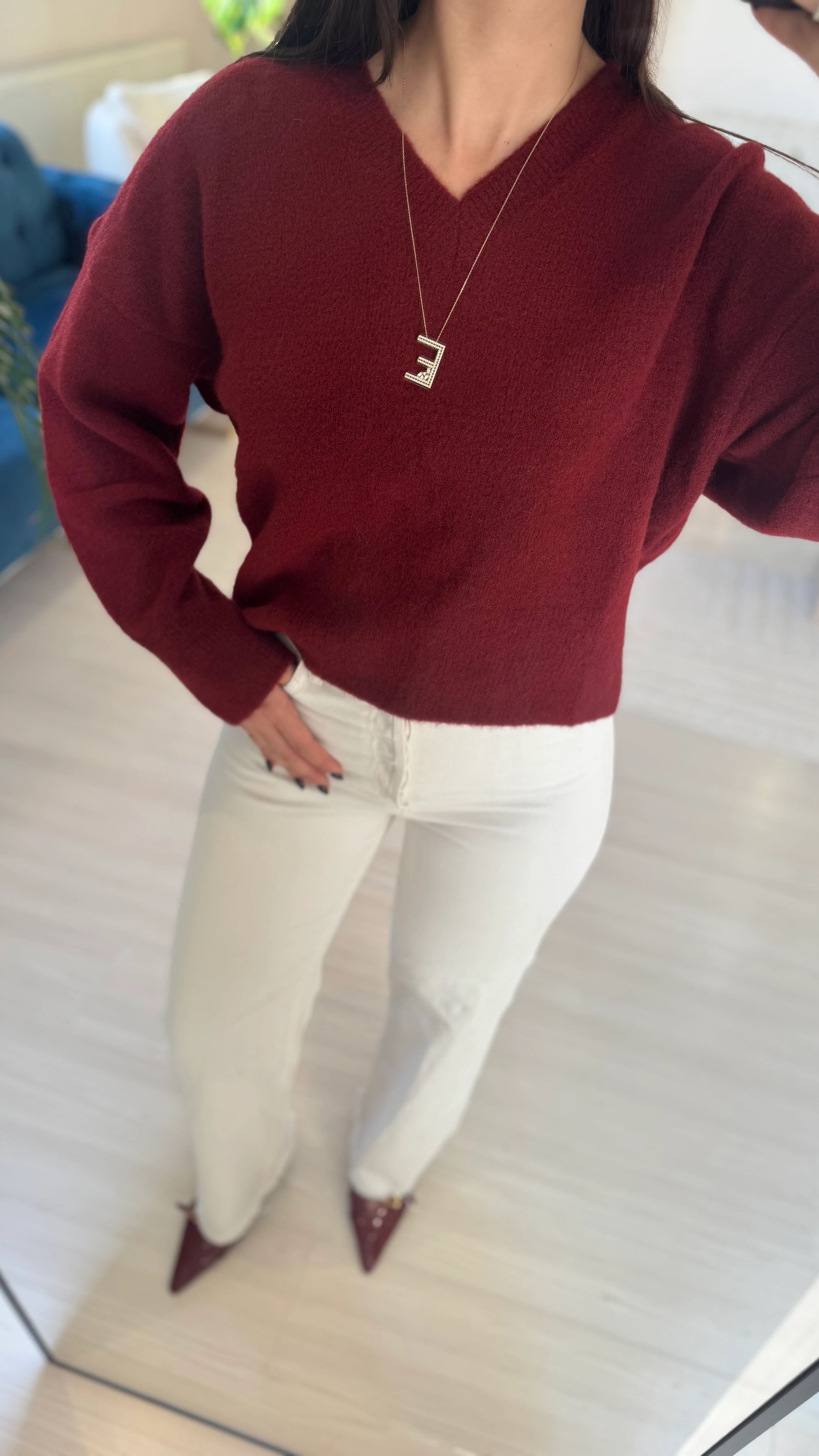 Yumuşak Dokulu Bordo Kazak