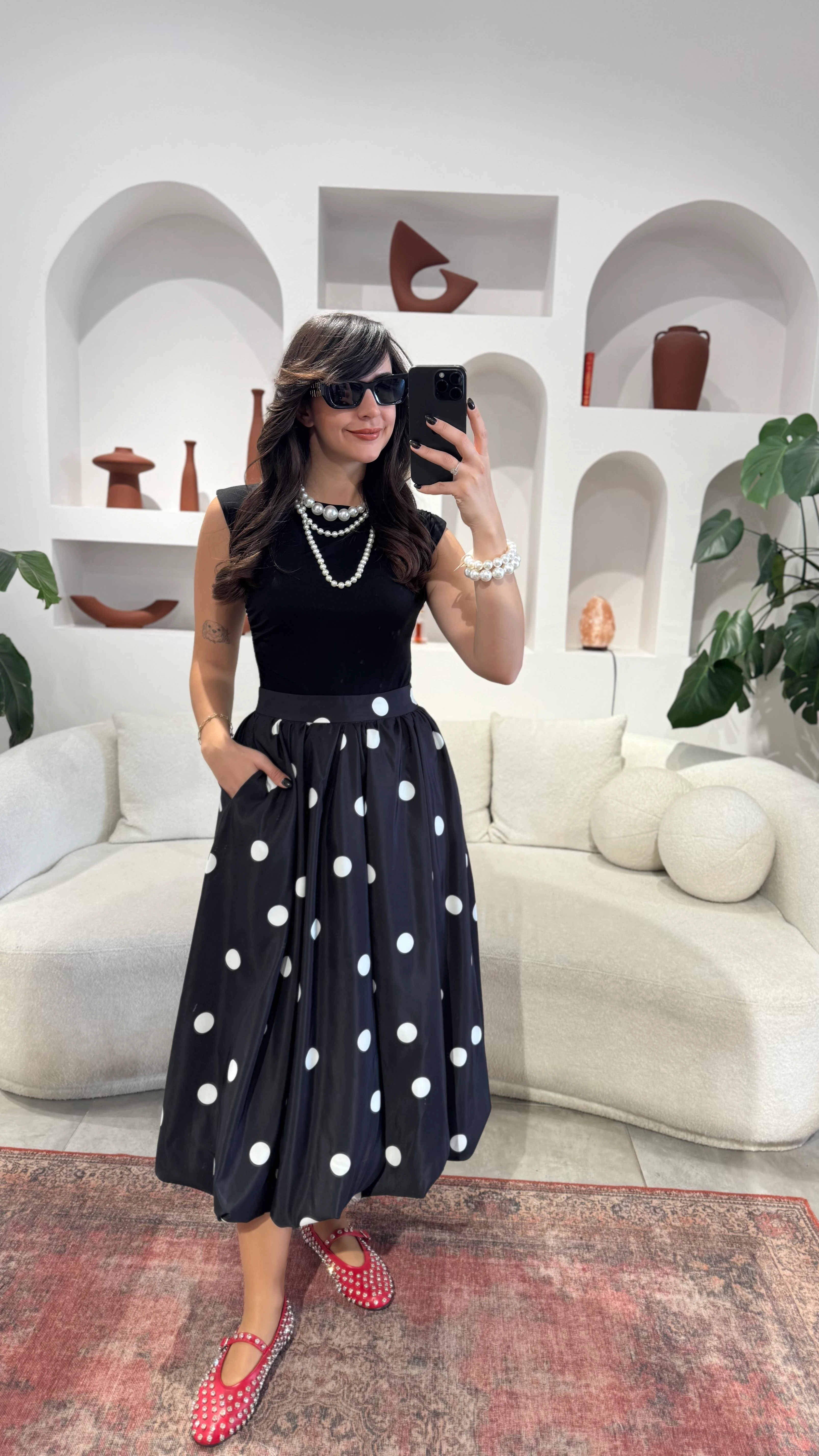 Siyah Puantiyeli Etek