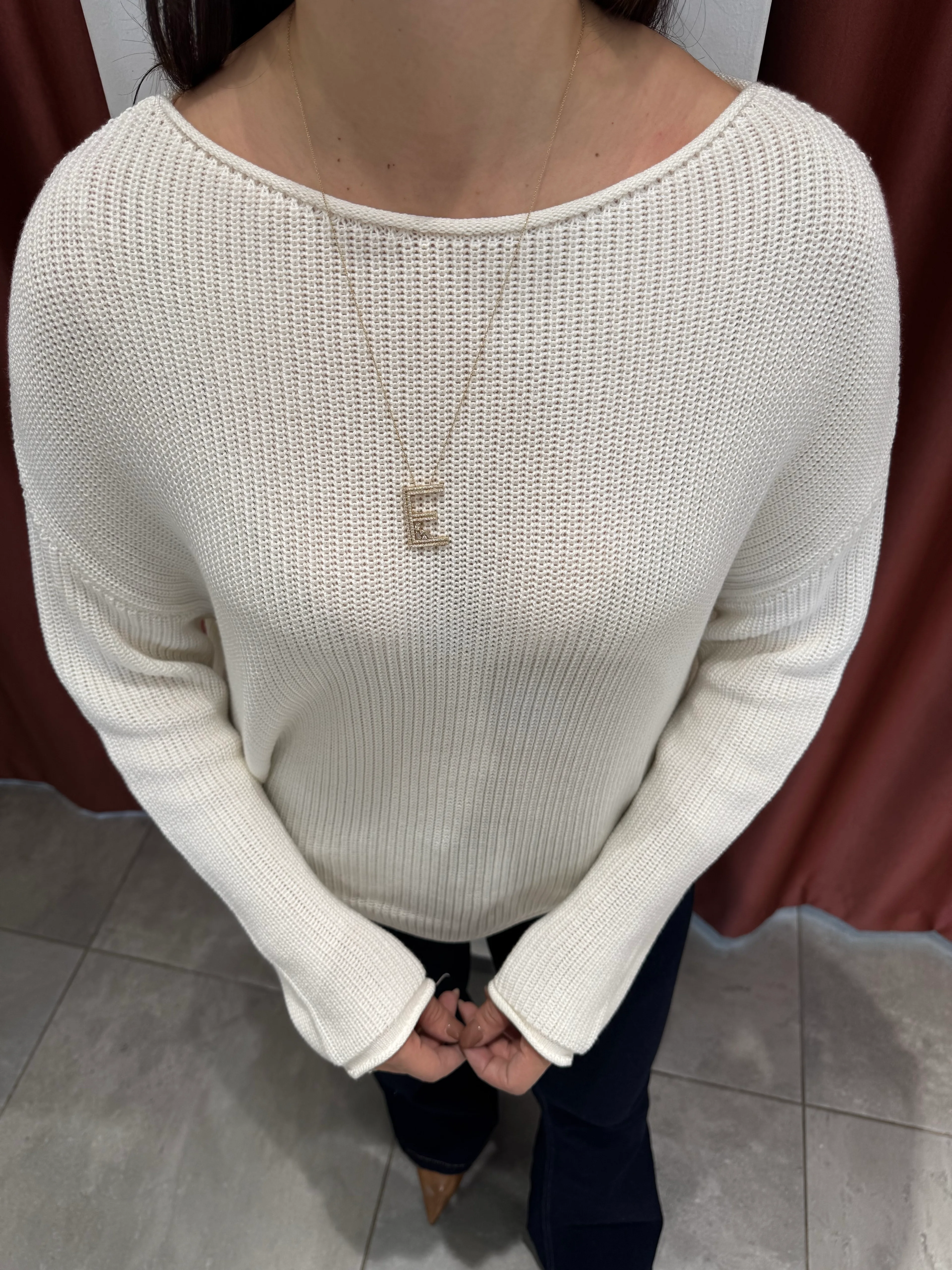 Ekru Kayık Yaka Triko