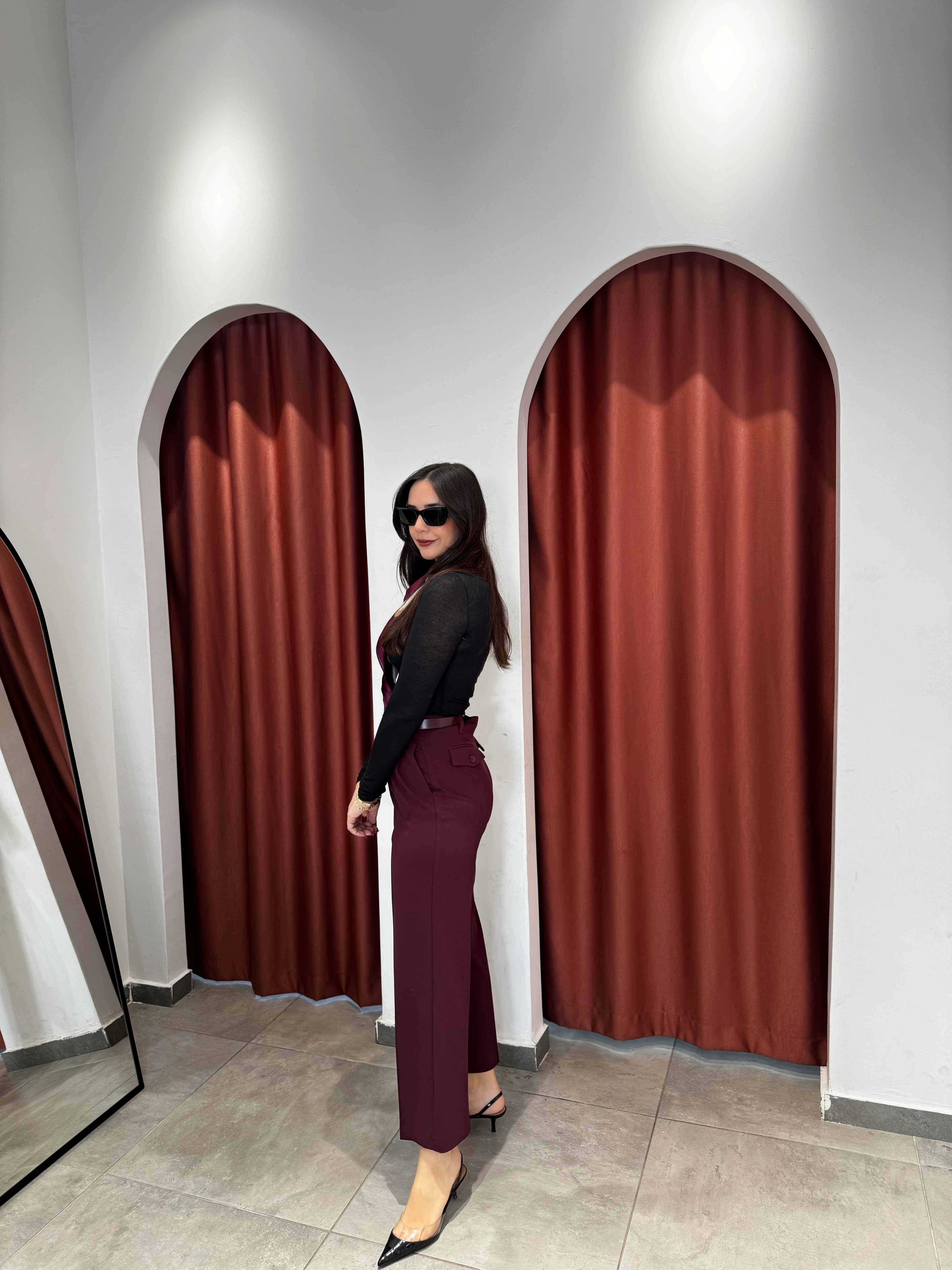 Bordo Cep Kapaklı Pantolon