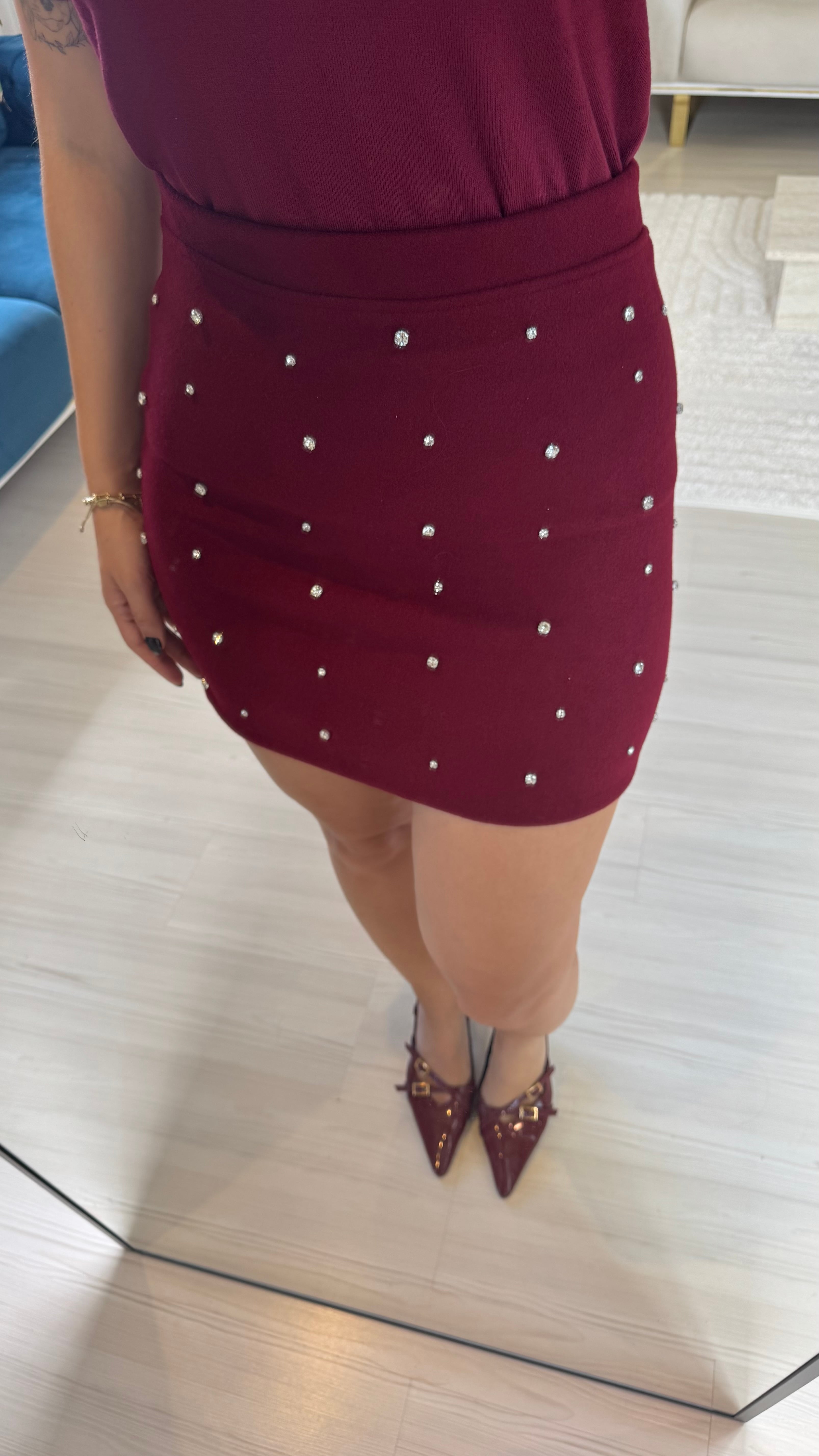 Bordo Etek Taşlı
