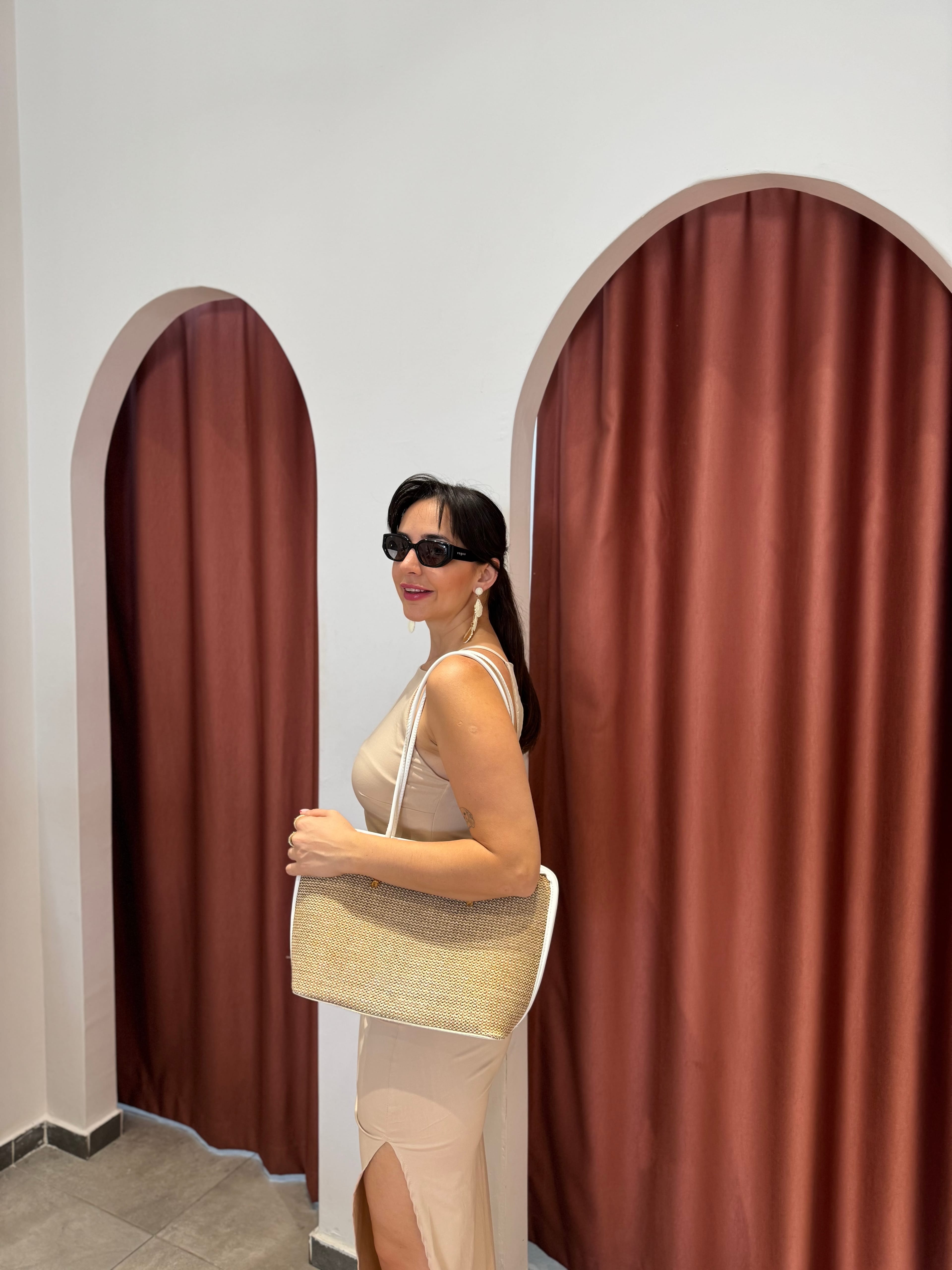 Halter Yaka Bej Midi Elbise