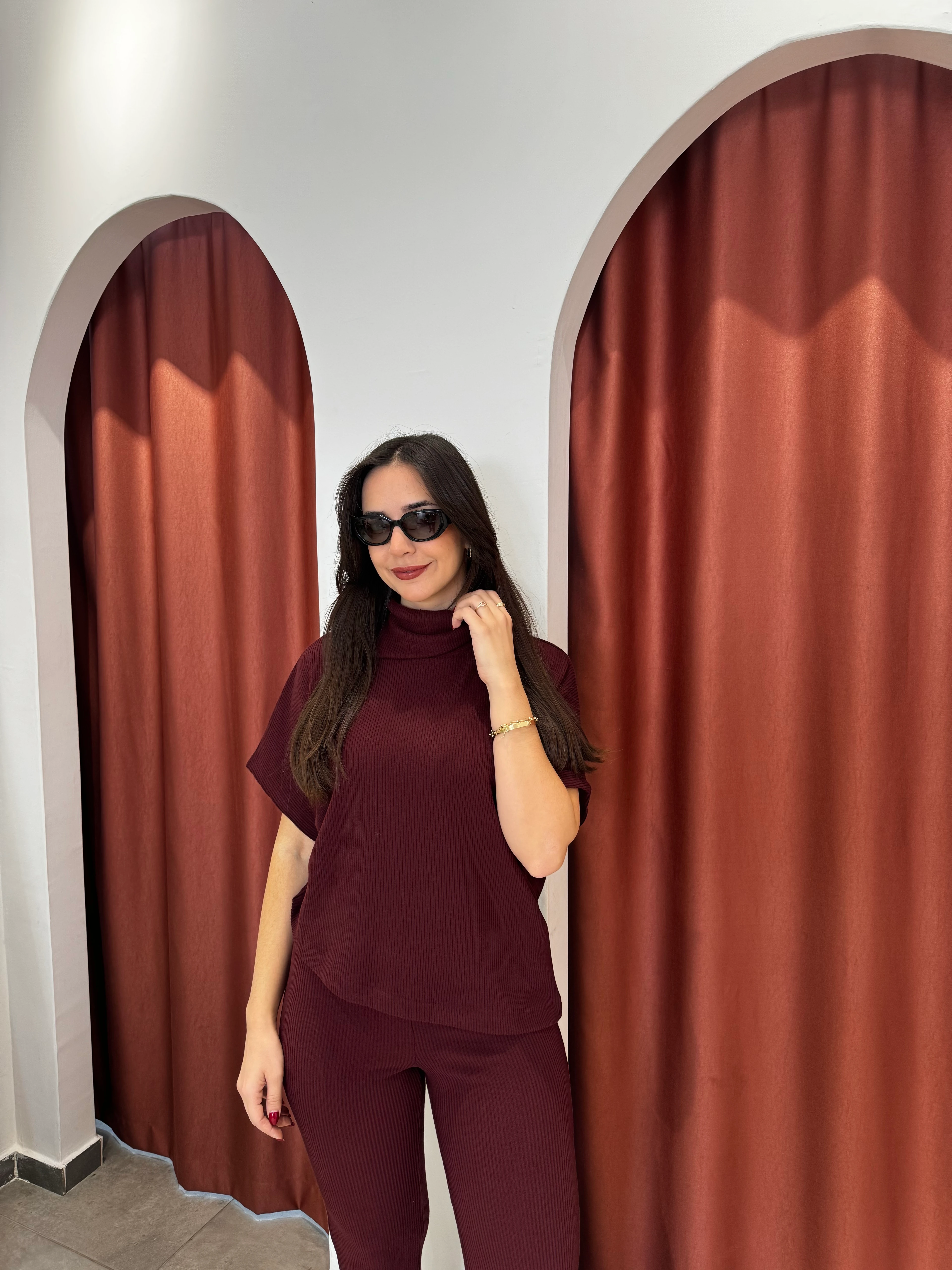 Asimetrik Bordo Örme Triko