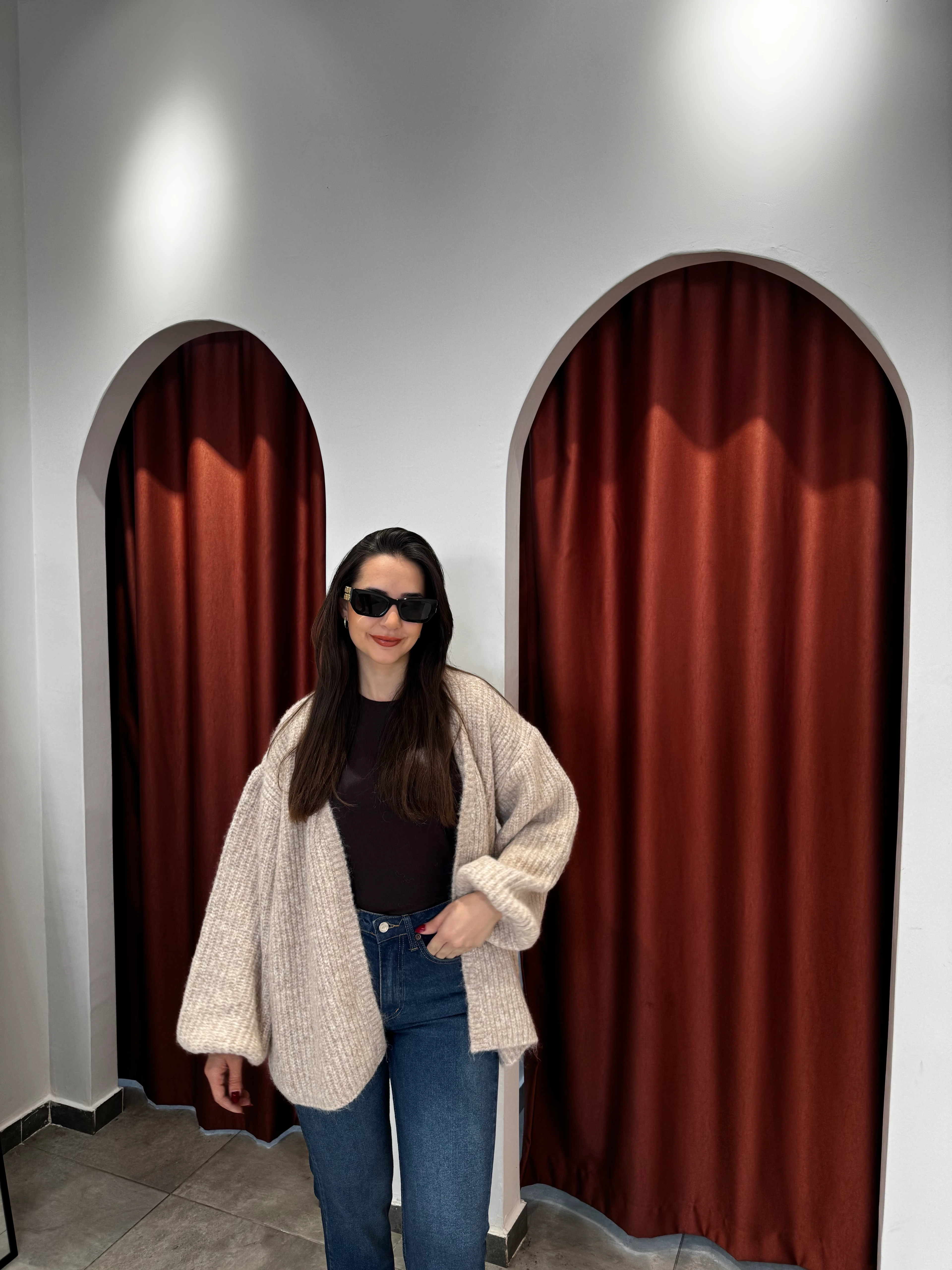 Bej Melanj Dökümlü Hırka