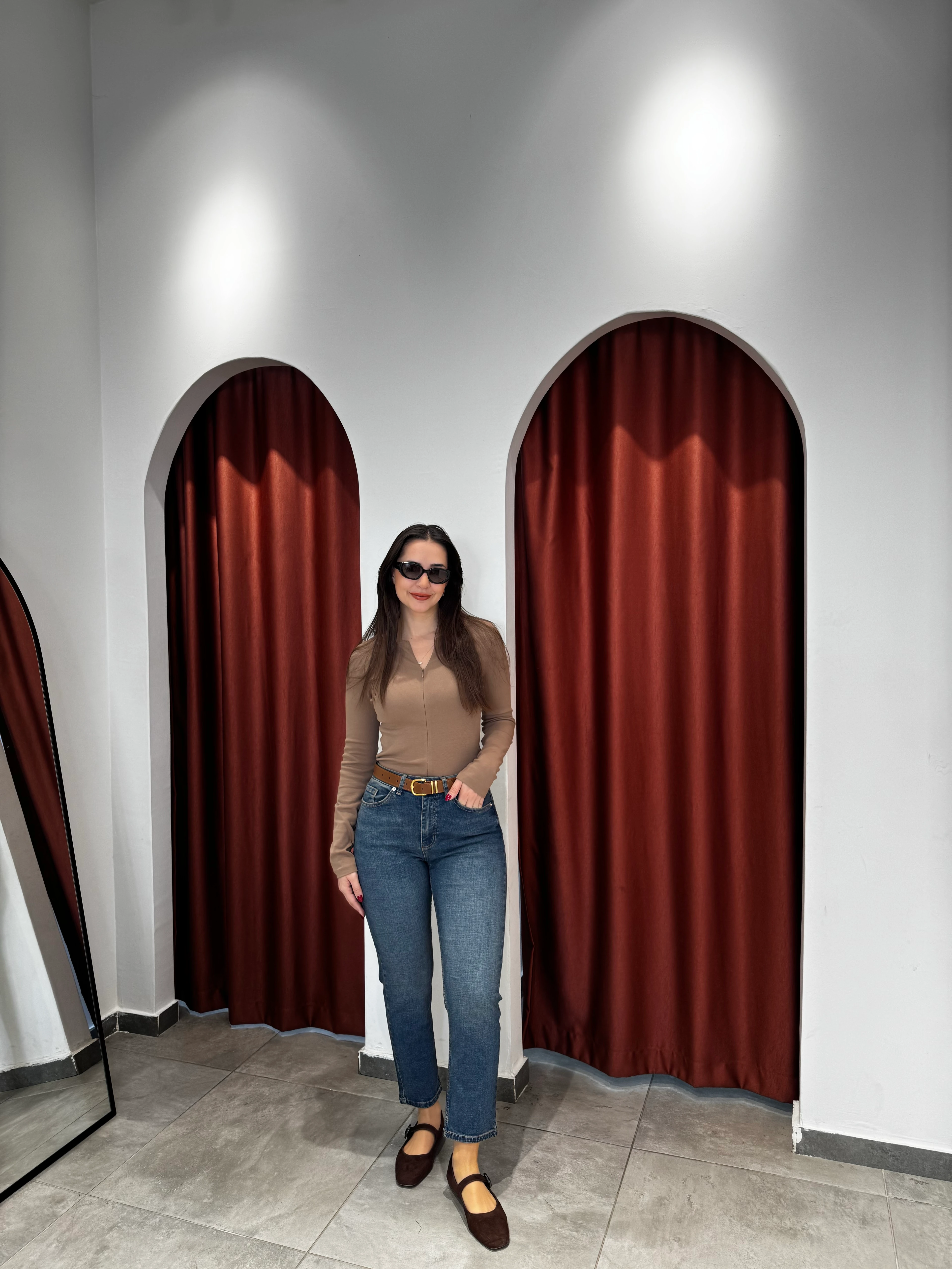 Mom Sarı Eskitmeli Jean