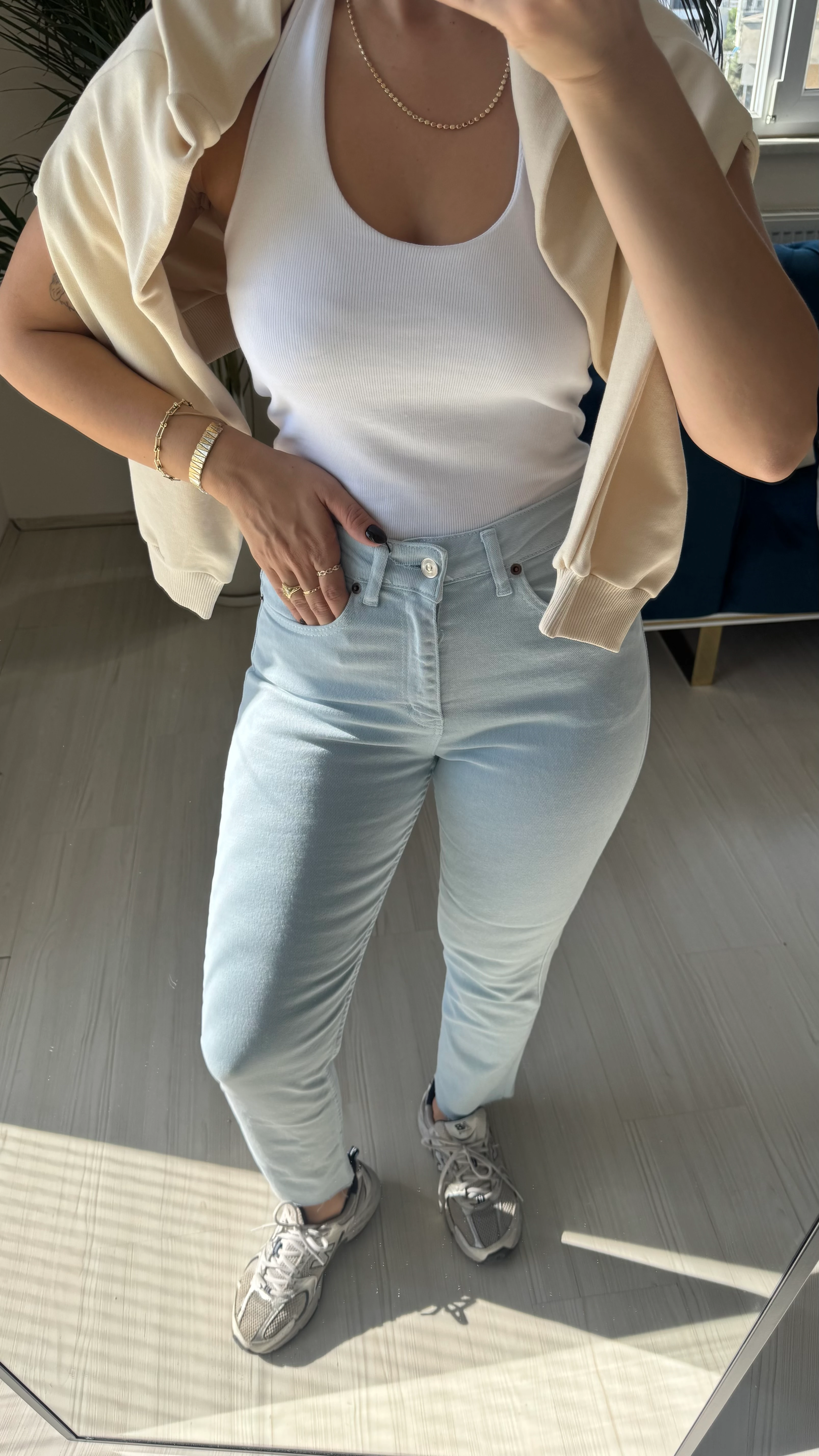 Boyfit Kesik Paça Jean - Mavi