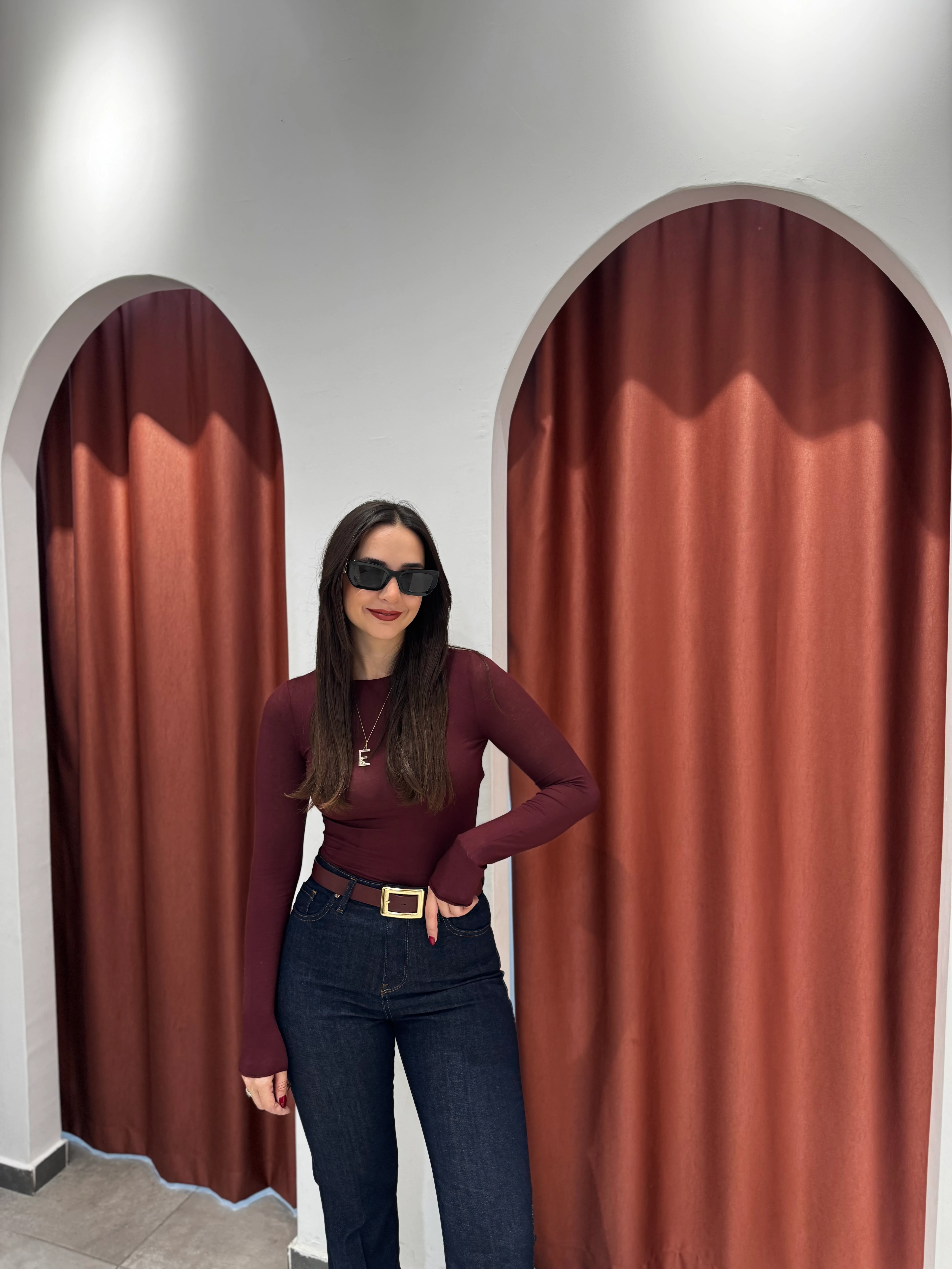 Kayık Yaka Kaşmir Bordo Bluz