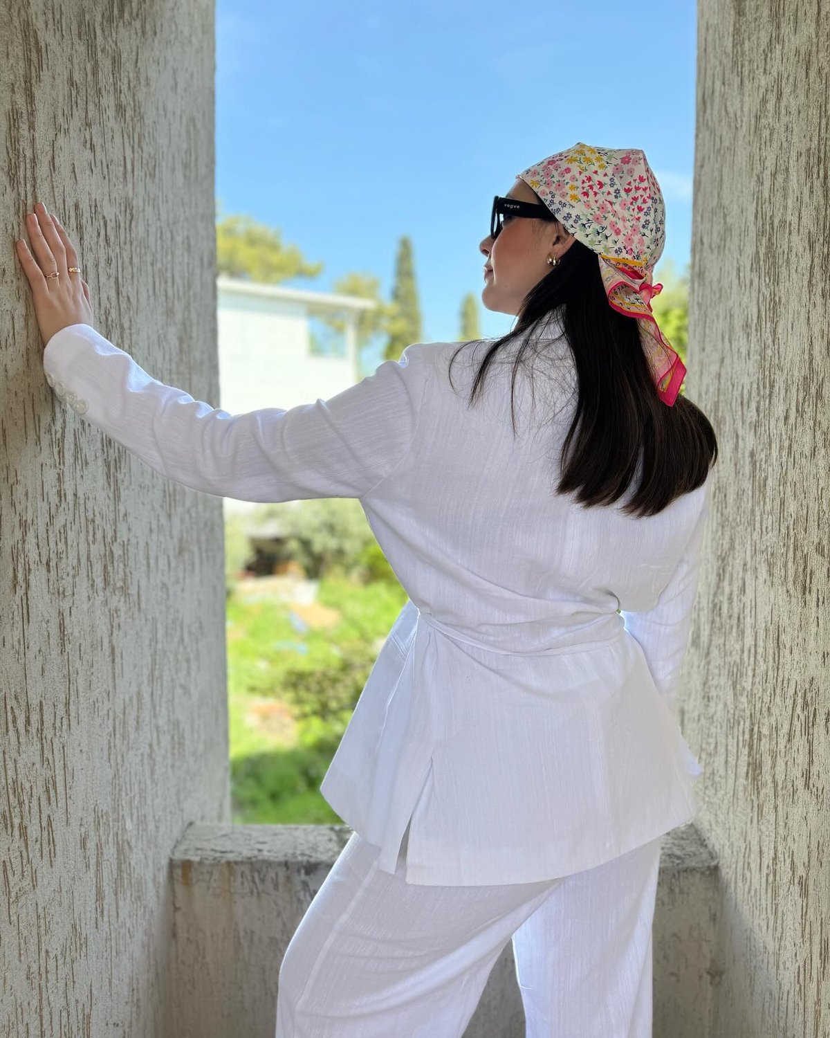 Takım Keten Beyaz Blazer Pantolon