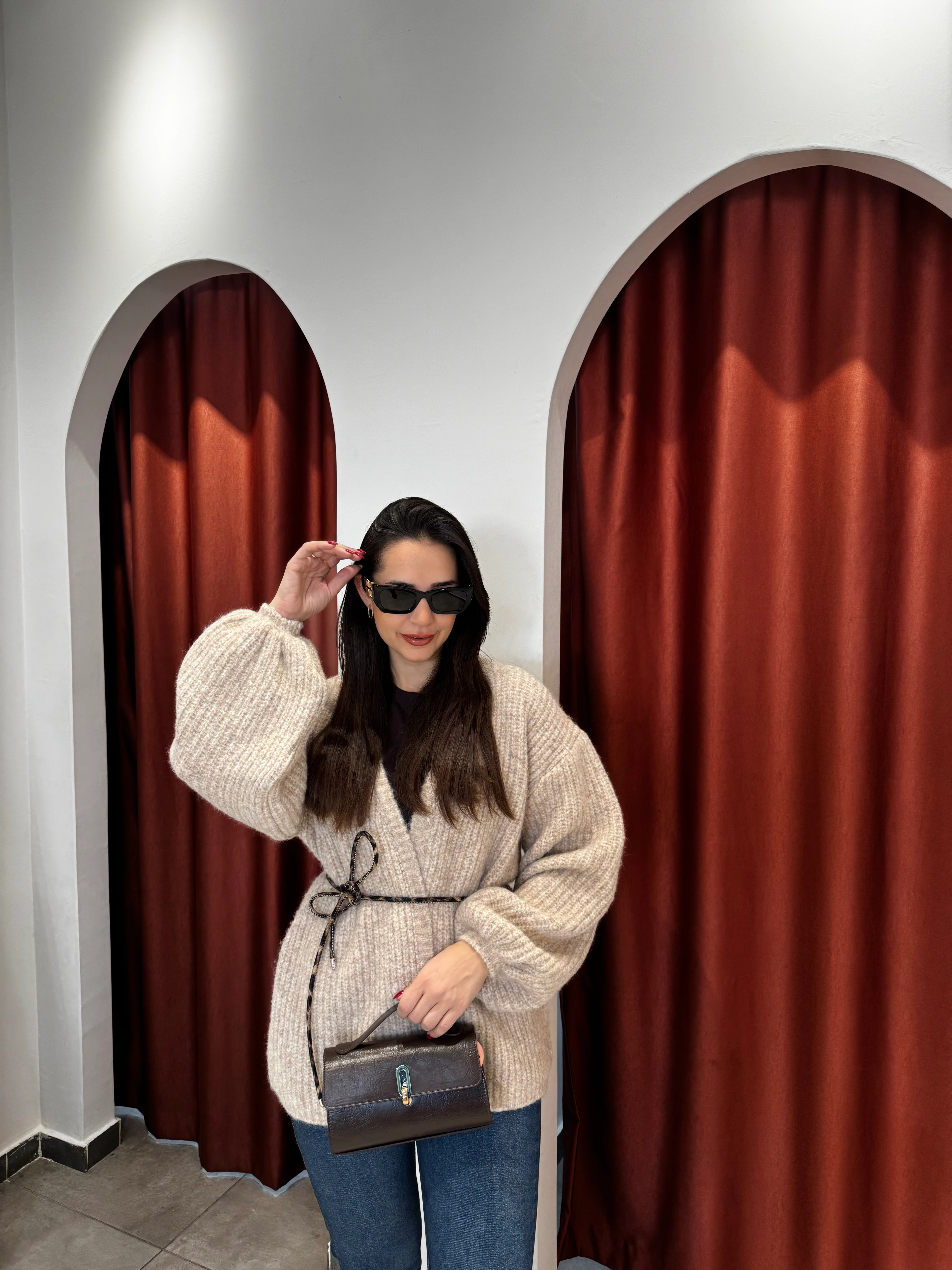 Bej Melanj Dökümlü Hırka