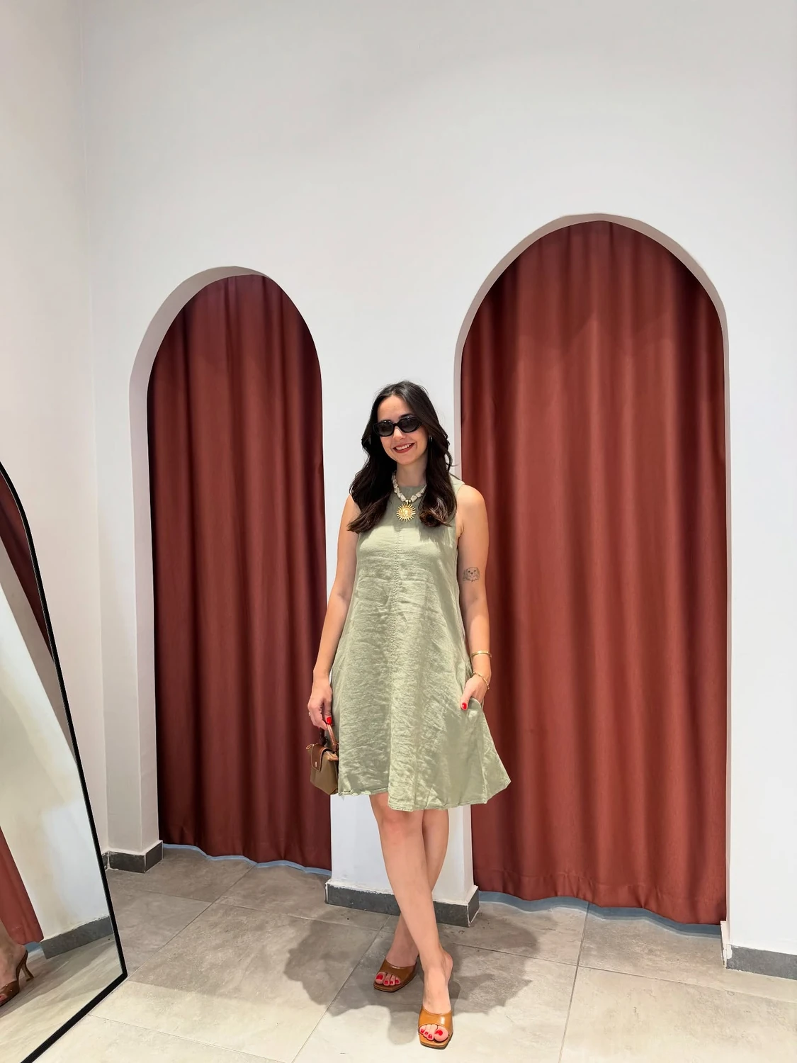 Elbise Haki Sıfır Kol Keten