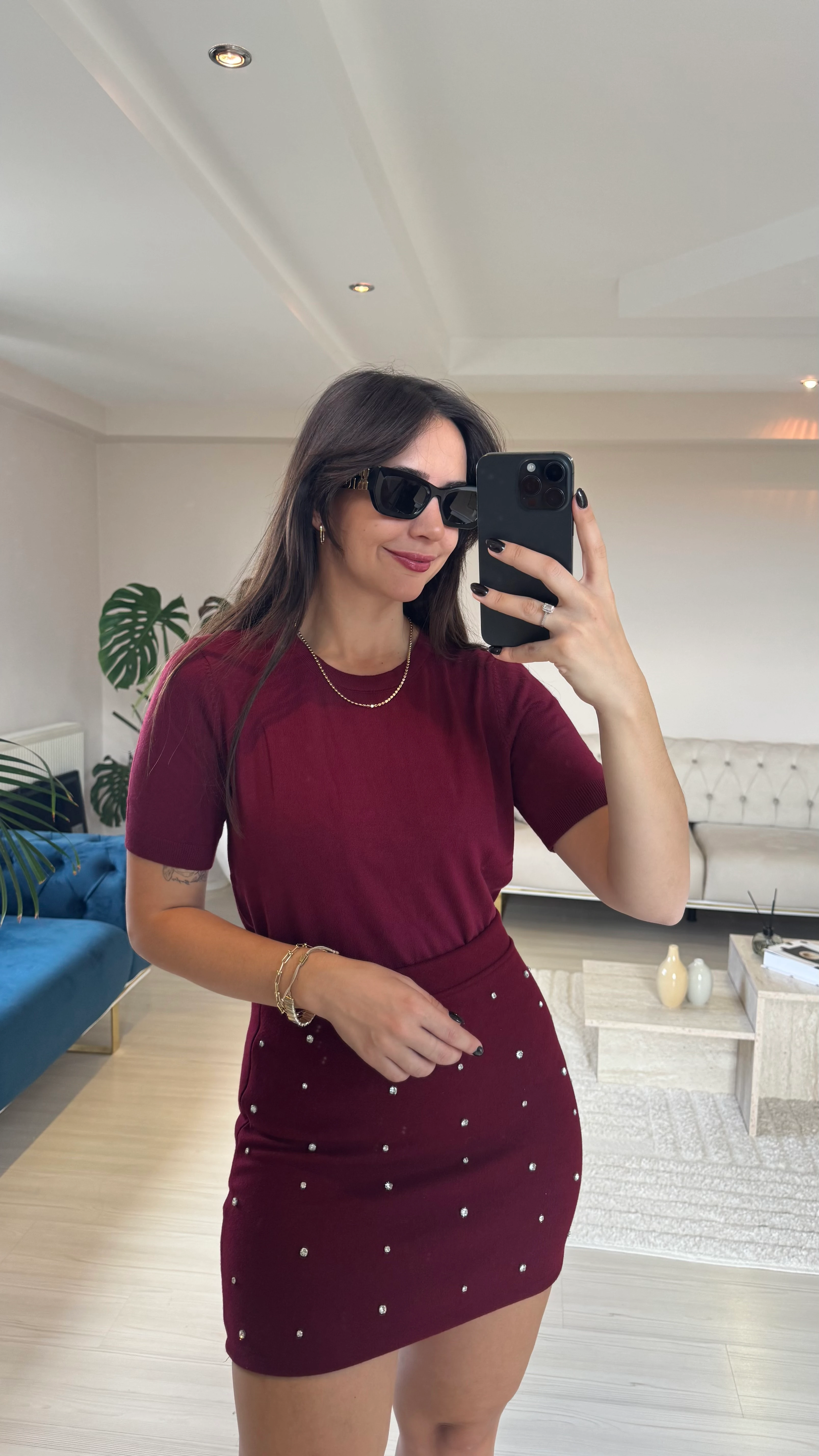 Kısa Kol Triko Bordo