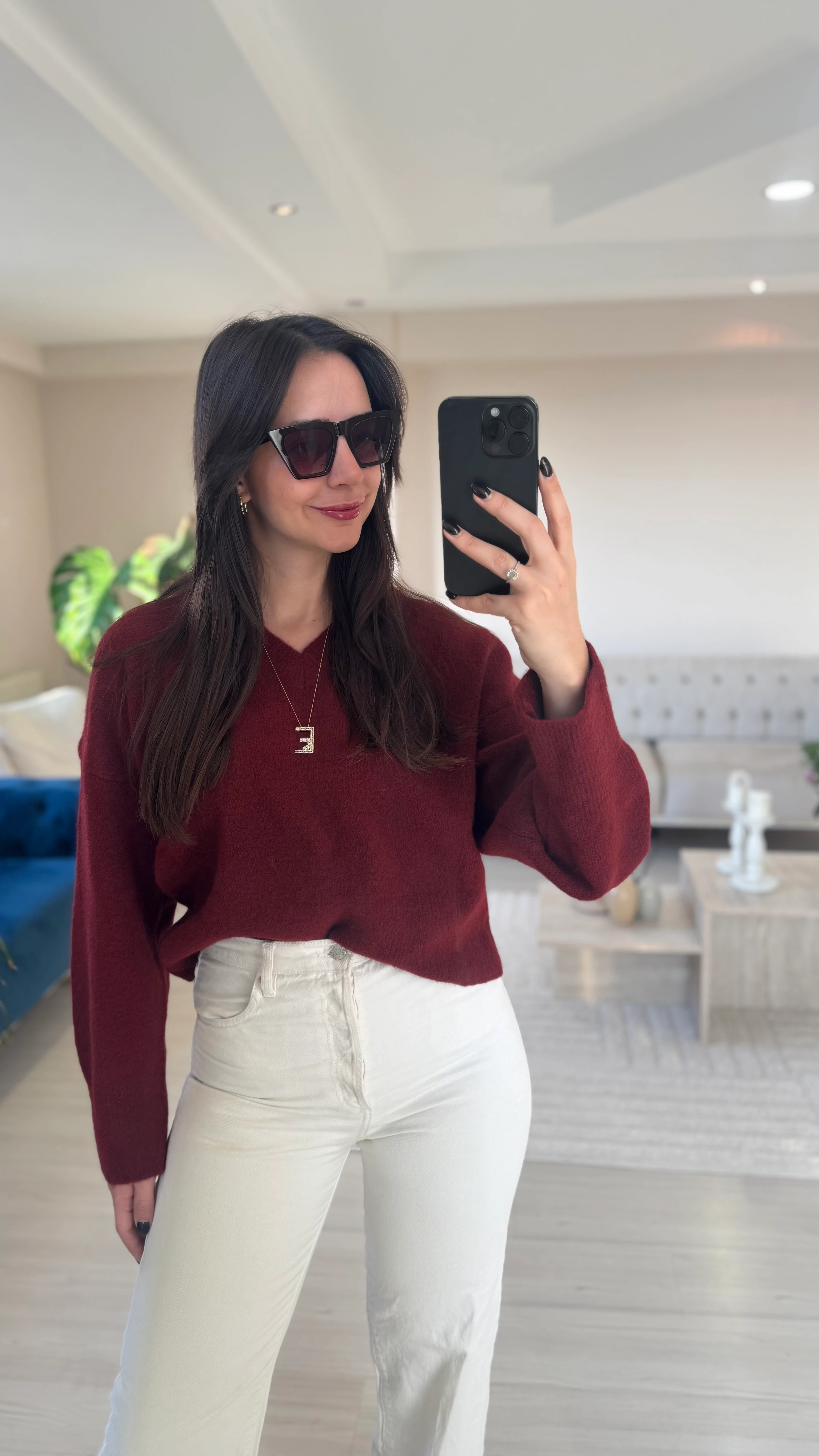 Yumuşak Dokulu Bordo Kazak