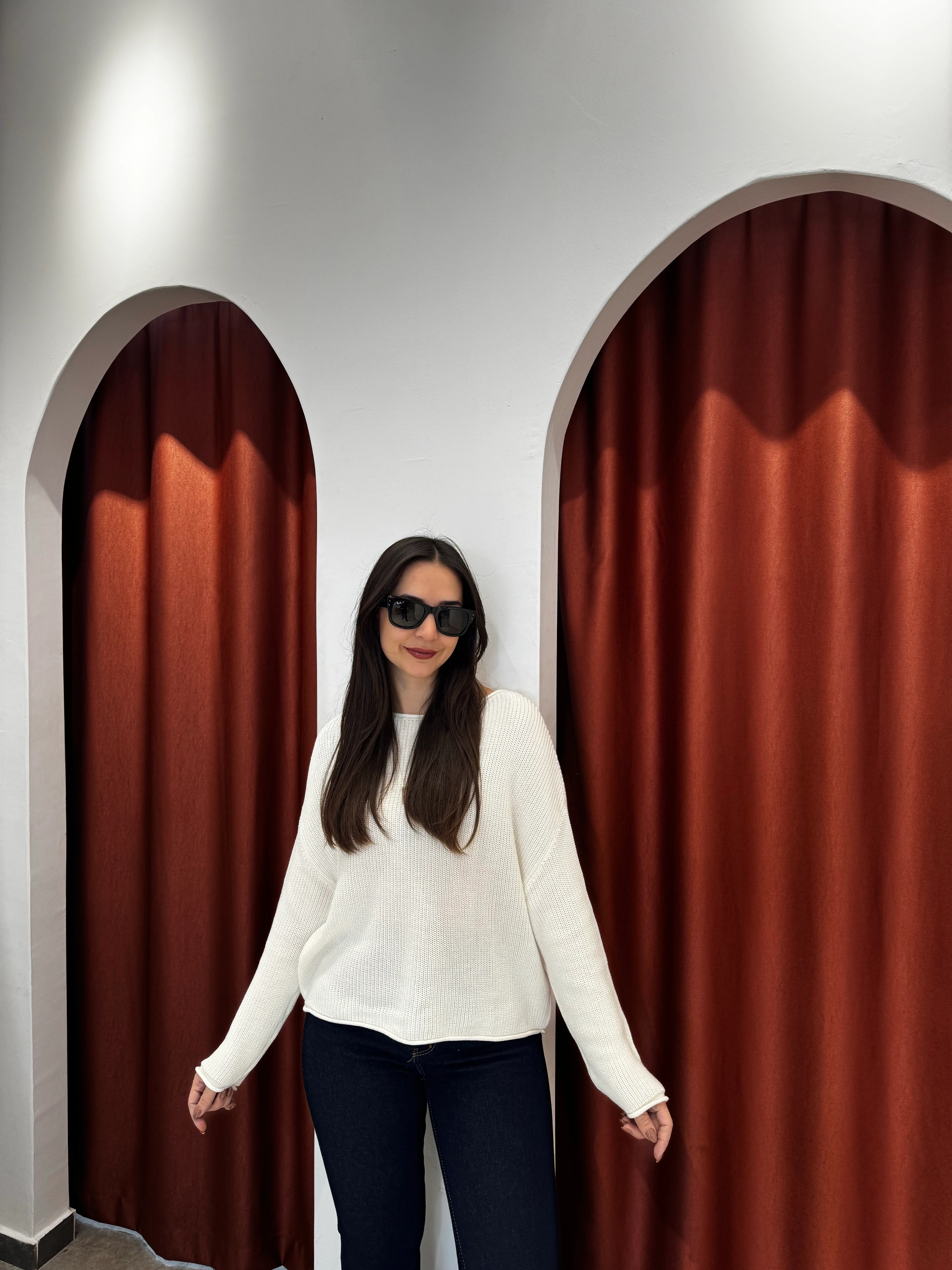 Ekru Kayık Yaka Triko