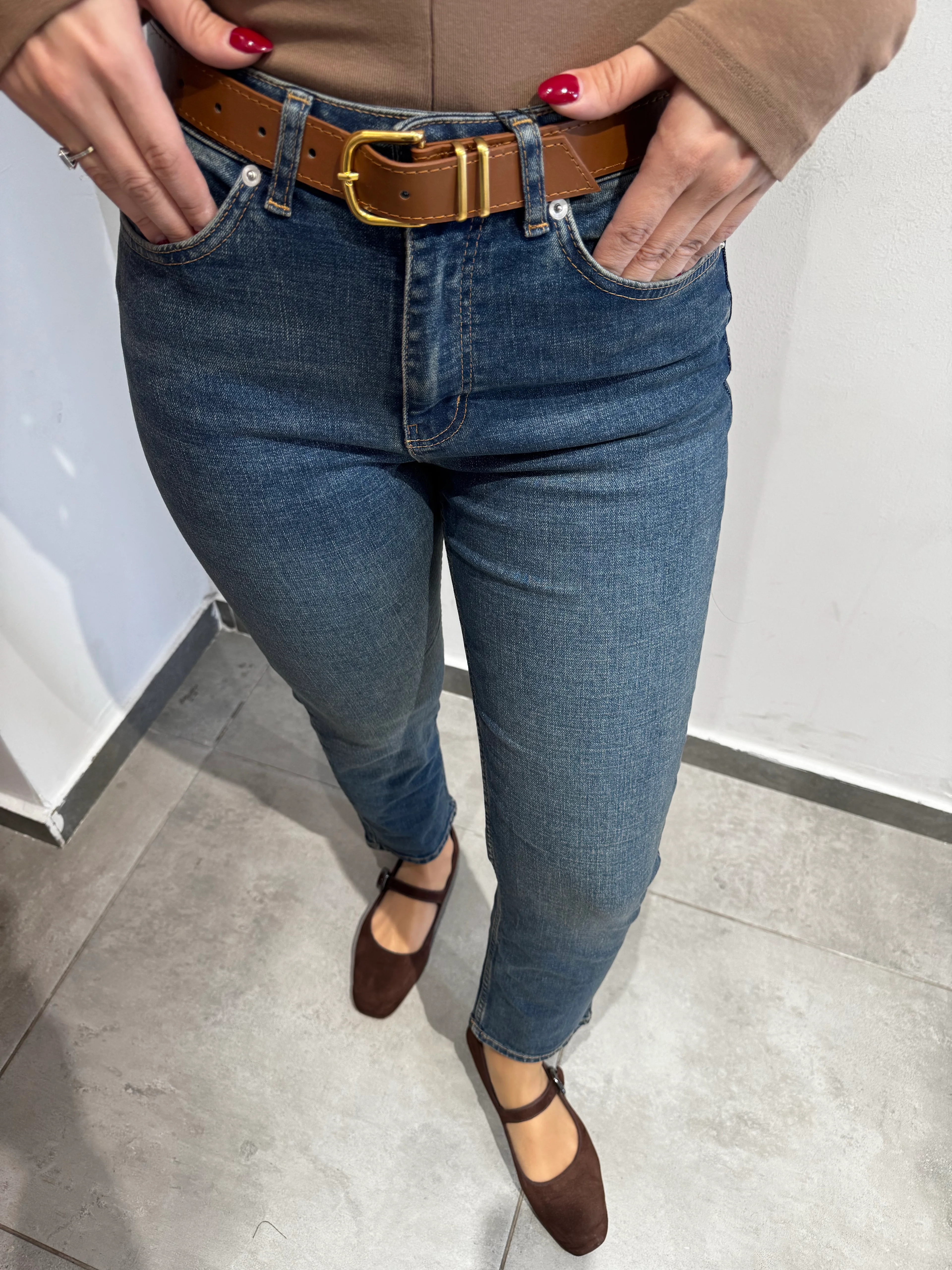 Mom Sarı Eskitmeli Jean