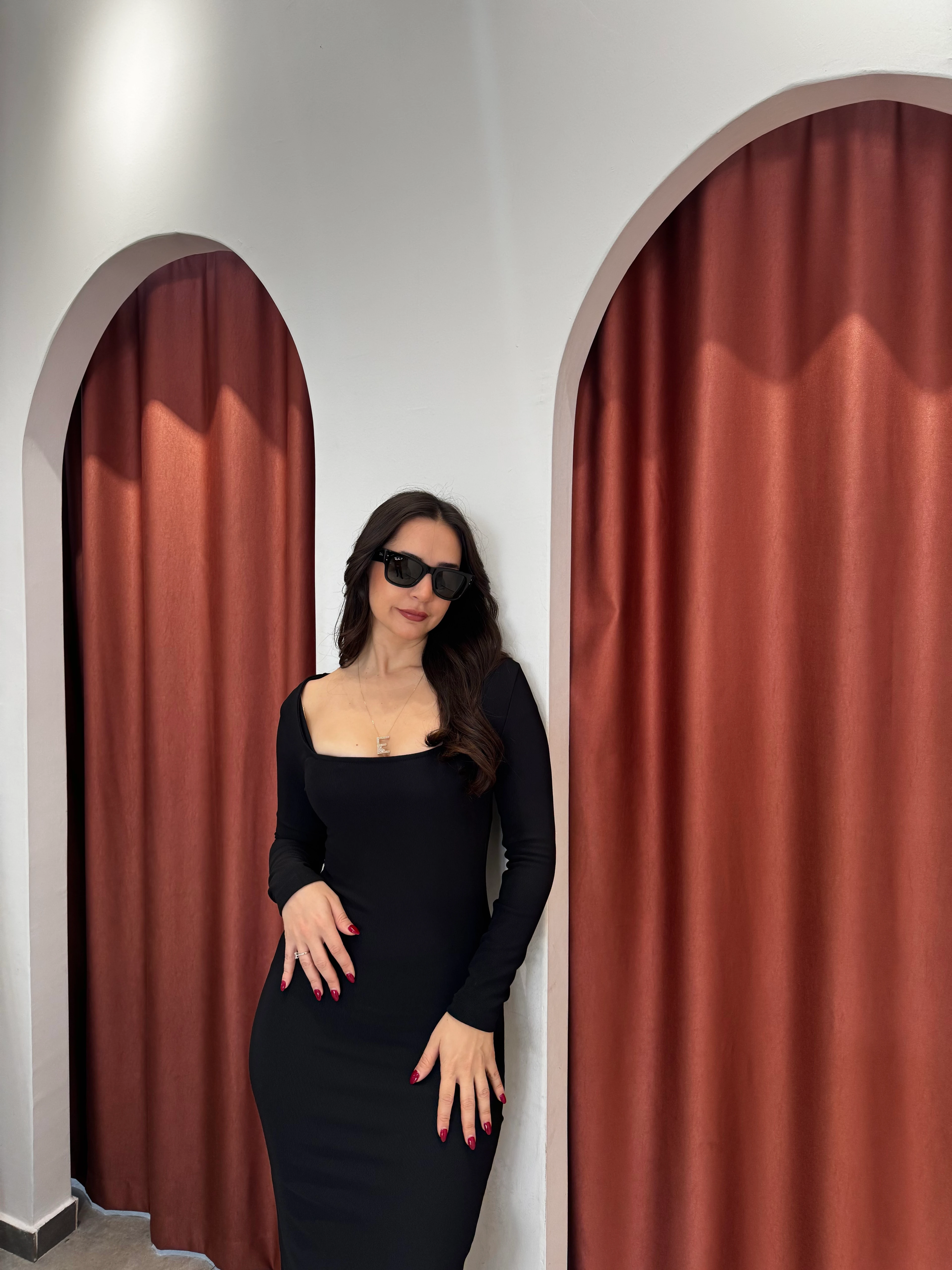 Siyah Ottoman Kumaş Elbise