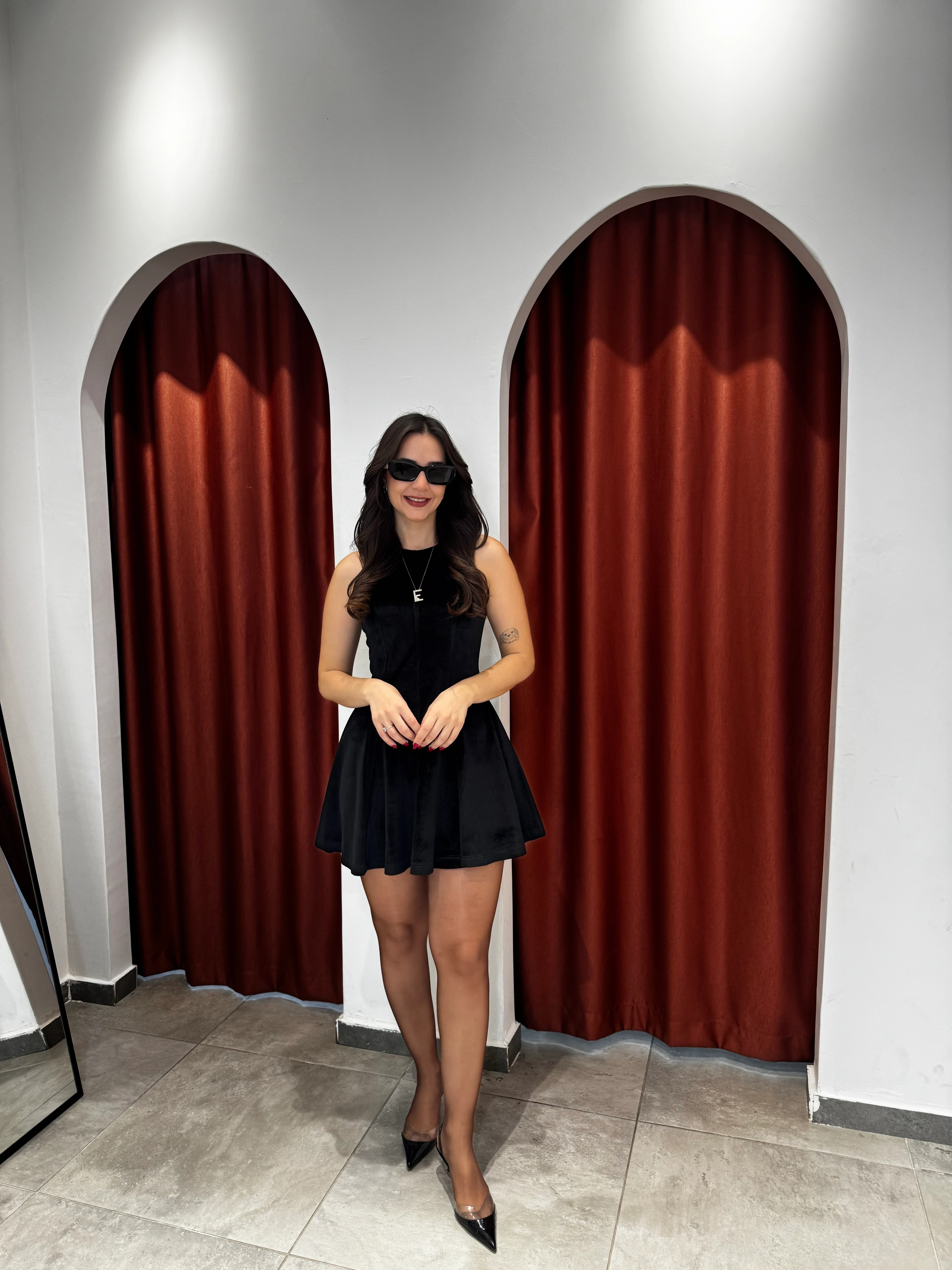 Kadife Elbise - Siyah