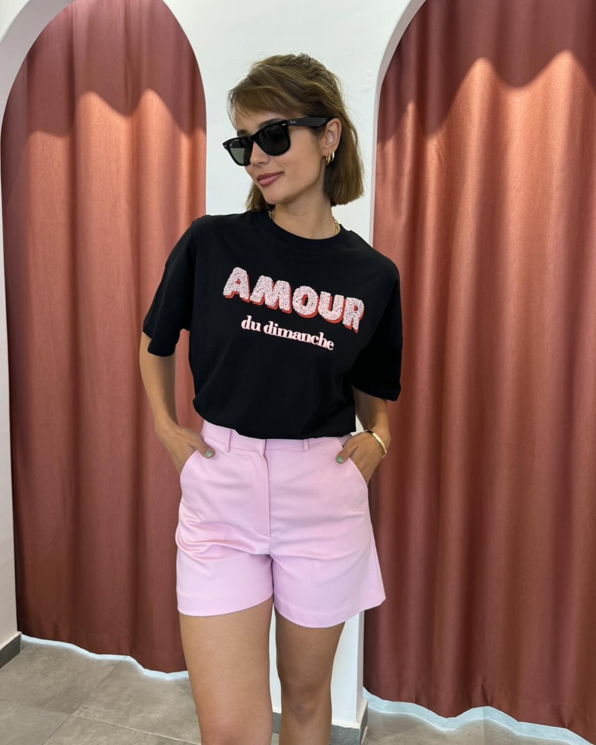 Siyah Kısa Kollu Amour Yazılı Tişört