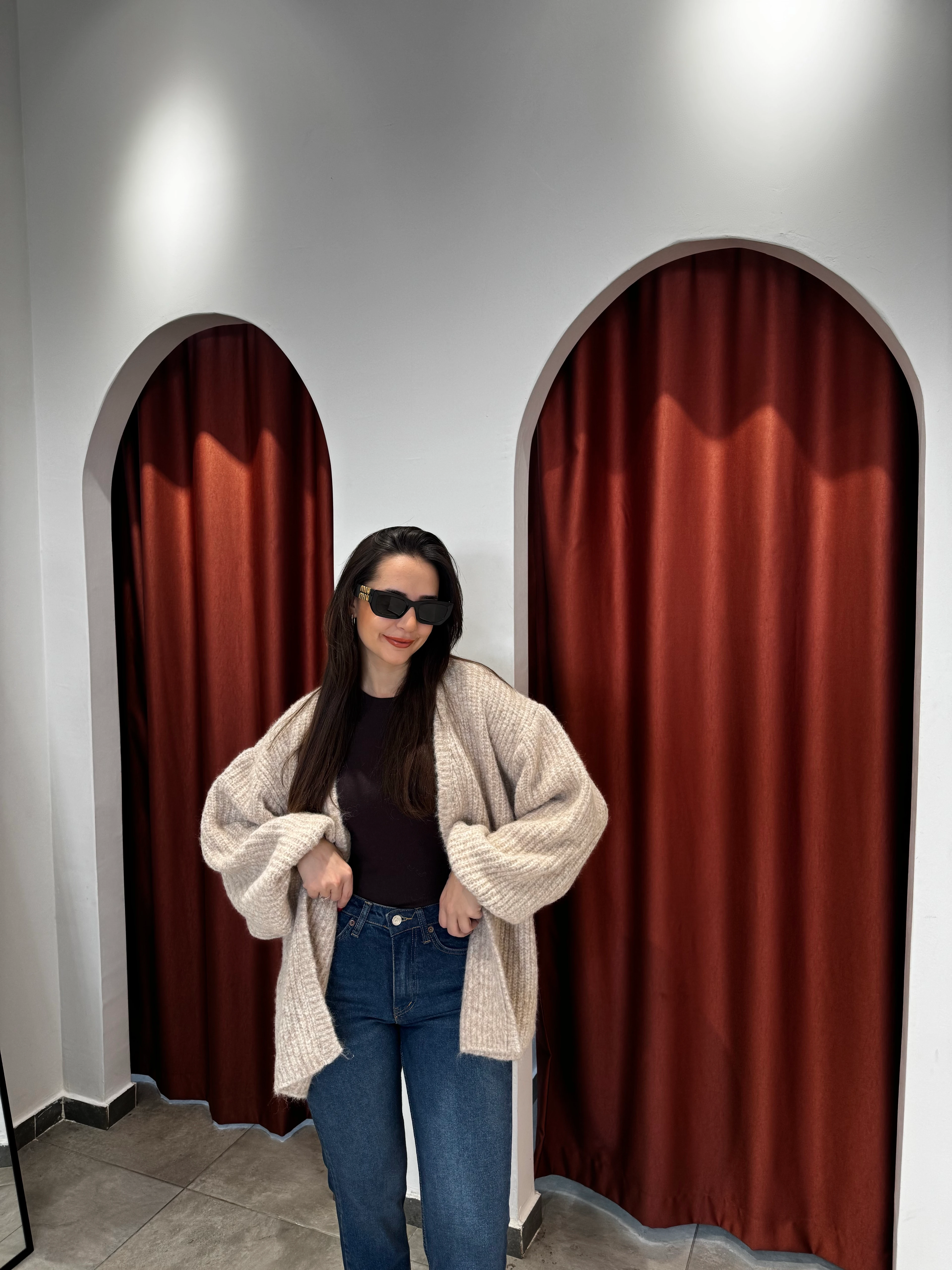 Bej Melanj Dökümlü Hırka