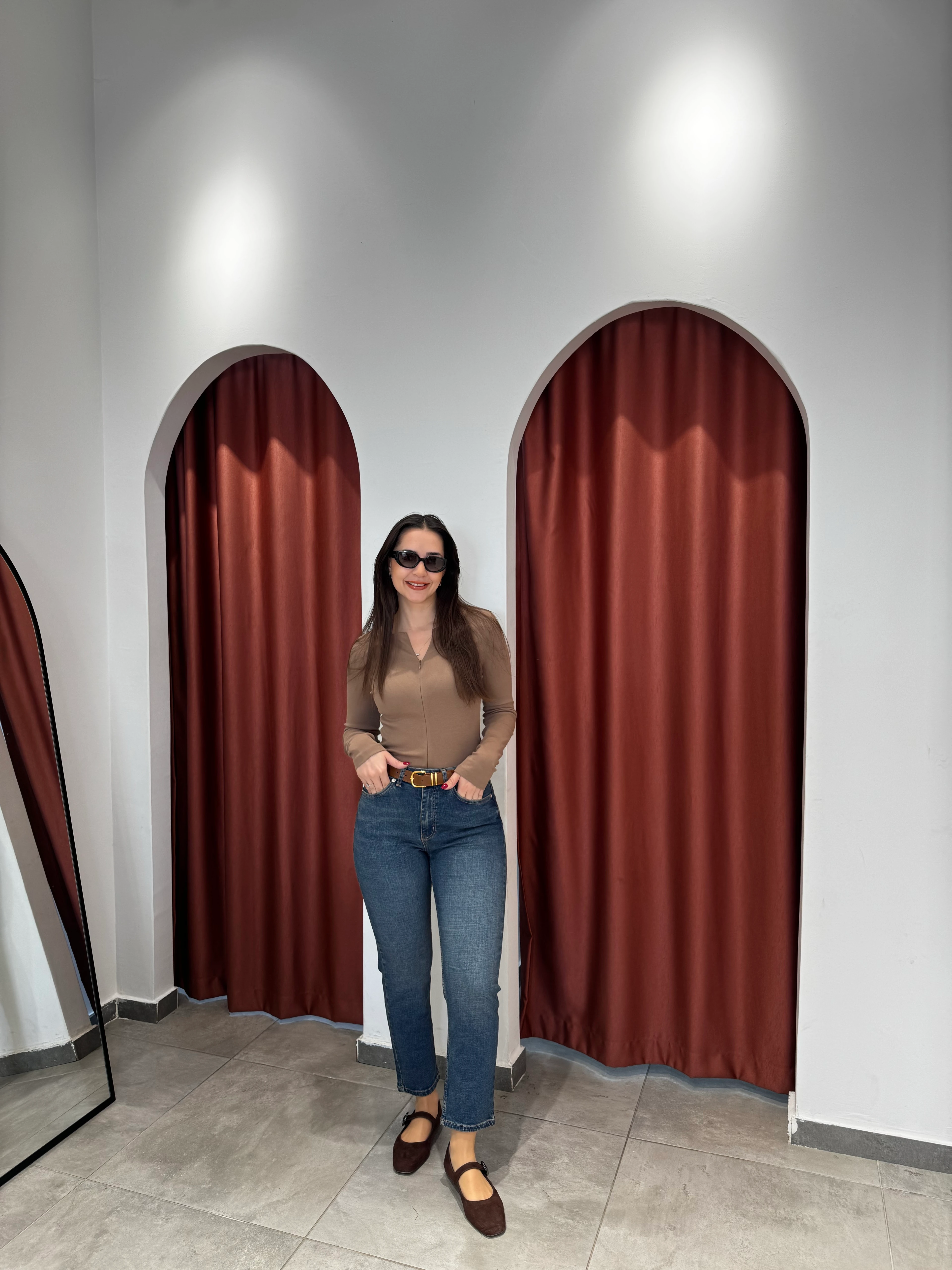 Mom Sarı Eskitmeli Jean image