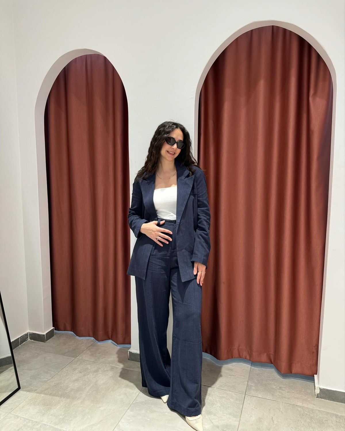Takım Keten Lacivert Blazer Pantolon