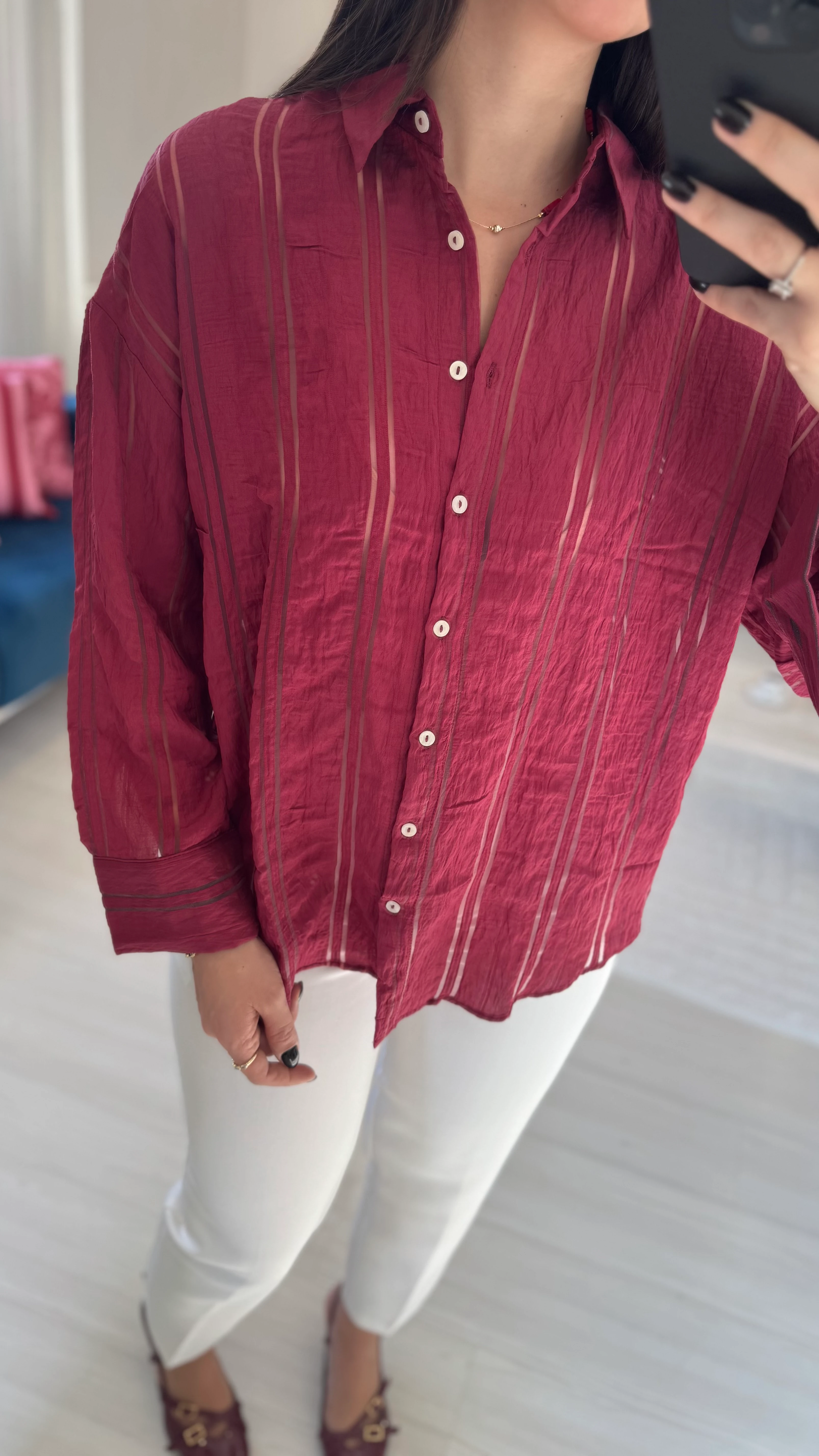 Bordo Çizgili Gömlek