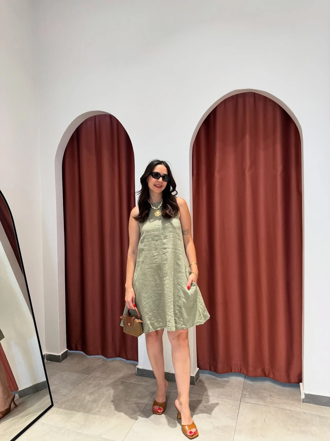 Elbise Haki Sıfır Kol Keten