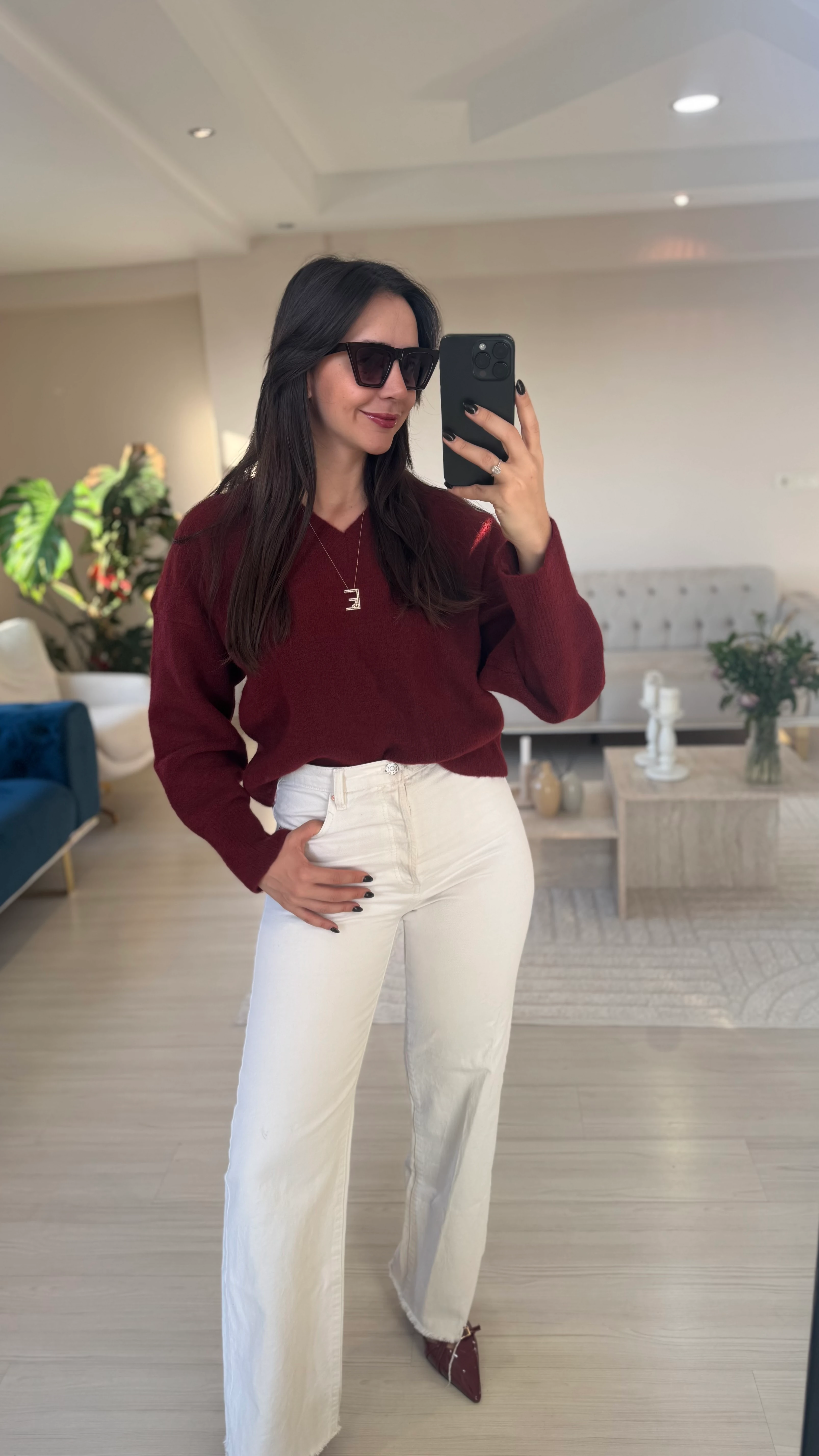 Yumuşak Dokulu Bordo Kazak