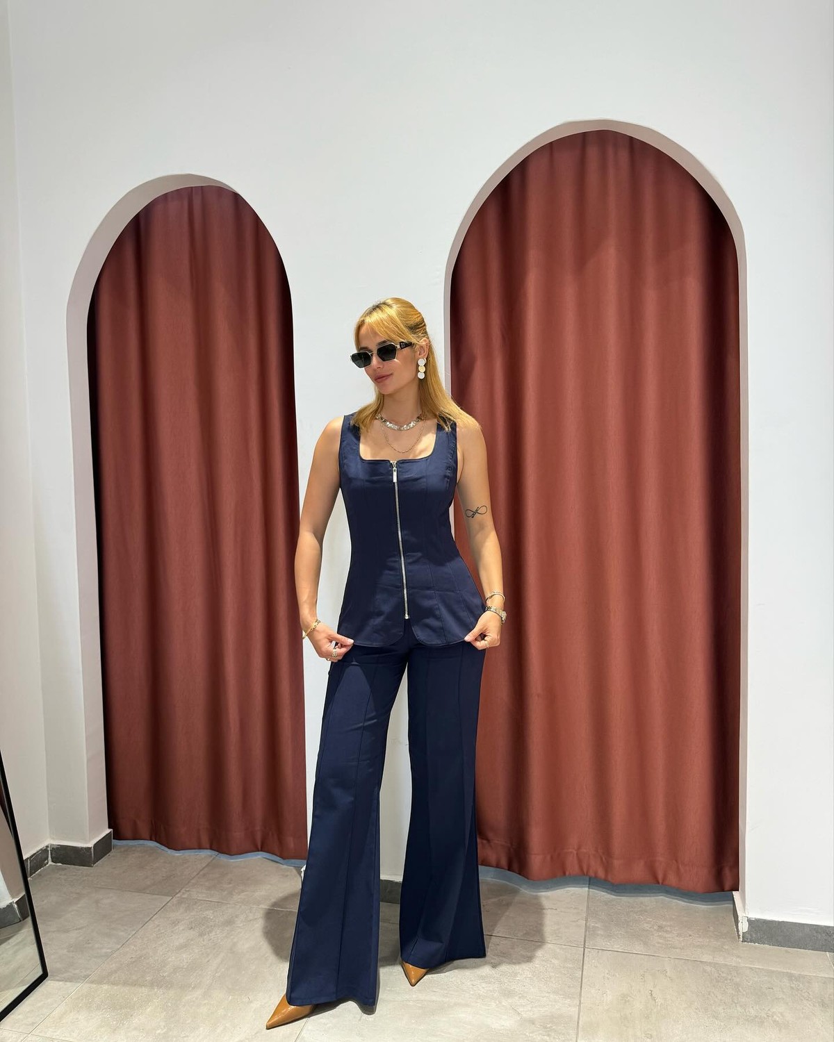 Takım Jean Fermuarlı Yelek Pantolon