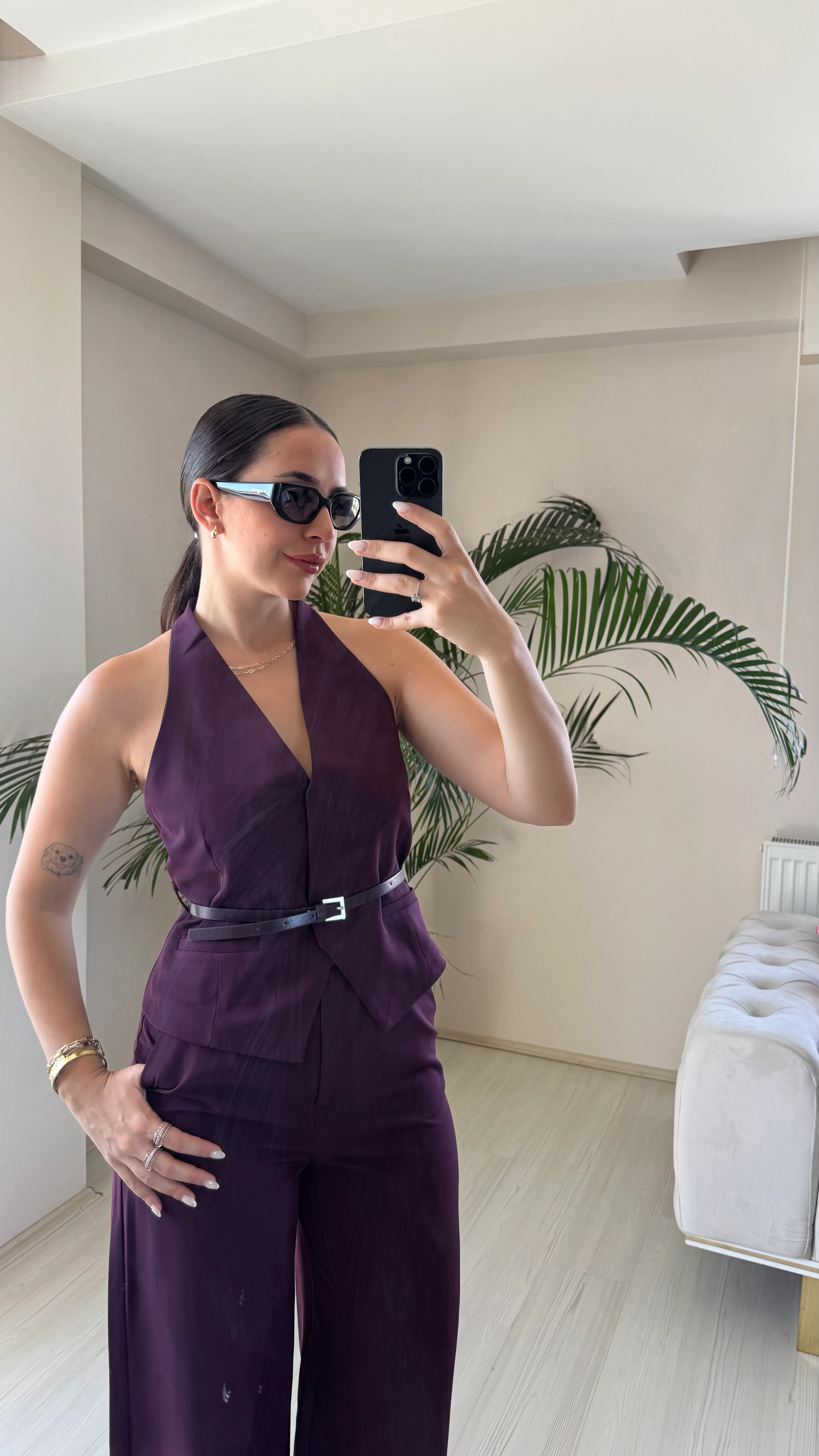 Mürdüm Yelek Pantolon Takım