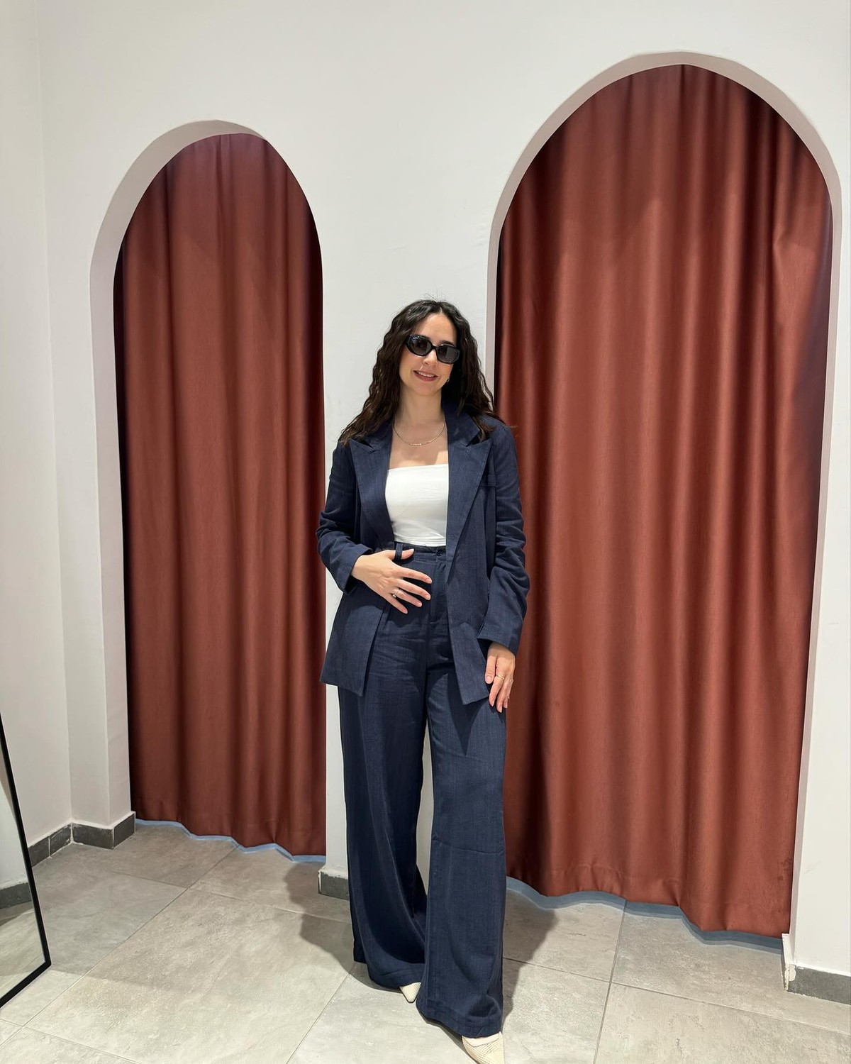 Takım Keten Lacivert Blazer Pantolon image