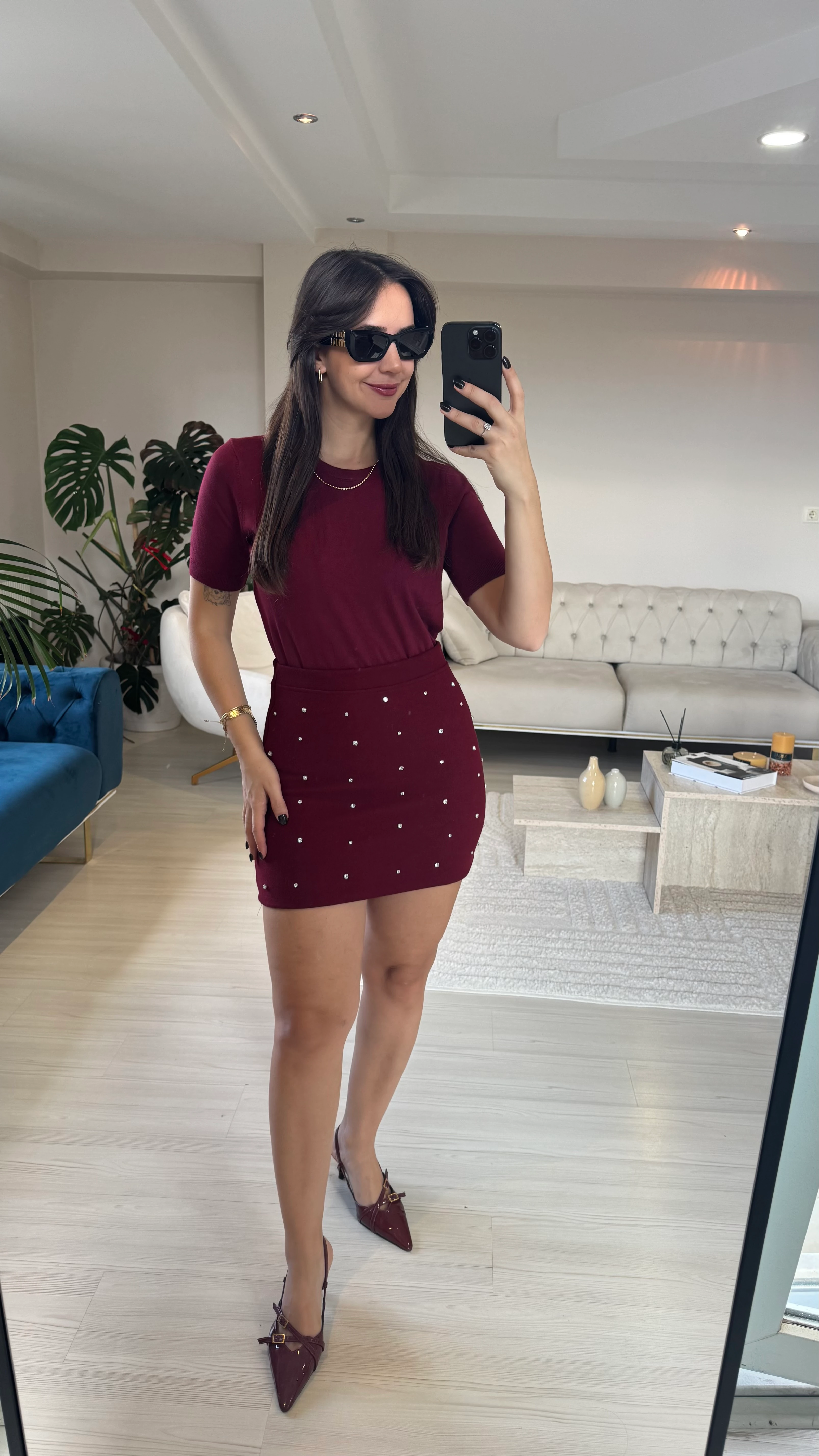 Kısa Kol Triko Bordo