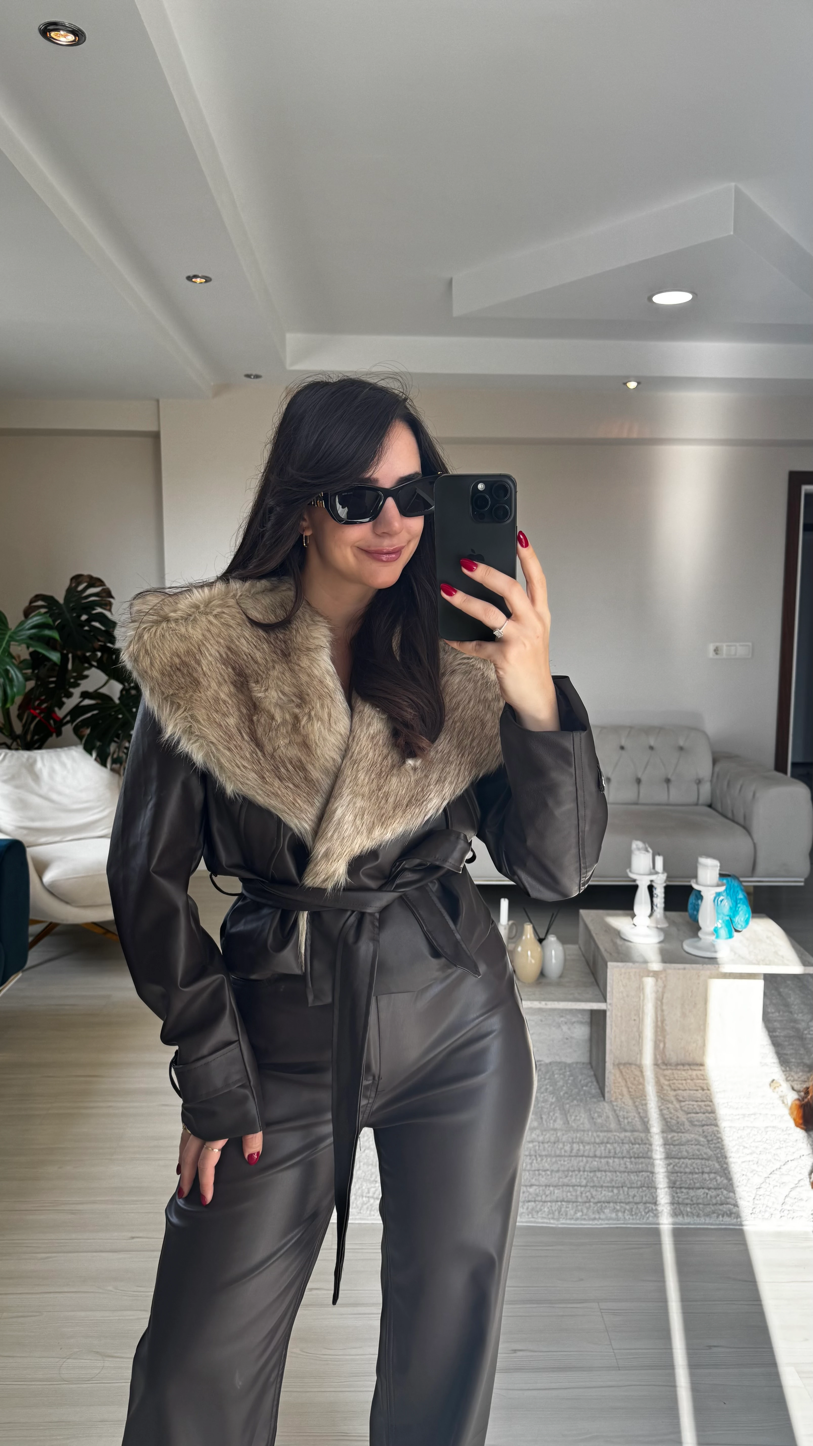 Kahve Kürklü Deri Ceket